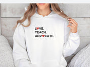 Love Teach Advocate Love Hearts Hoodie-Neurodiversity, ADHD & Autism Awareness & Acceptance Hoodie by Daily Bloom