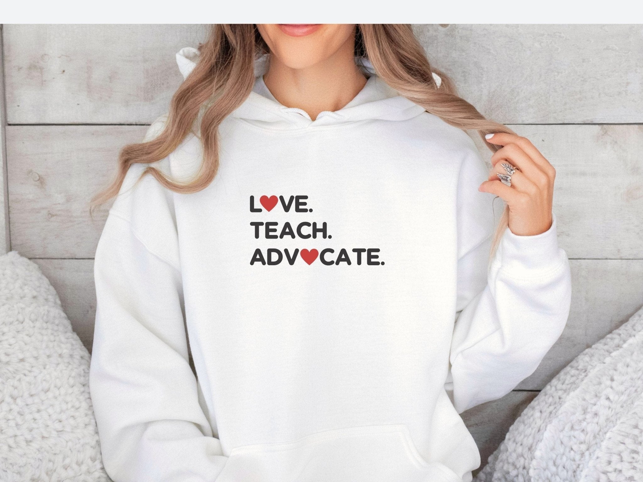 Autism Hoodie - Love Teach Advocate Love Hearts Hoodie - Daily Bloom