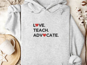 Love Teach Advocate Love Hearts Hoodie-Ash-Neurodiversity, ADHD & Autism Awareness & Acceptance Hoodie by Daily Bloom