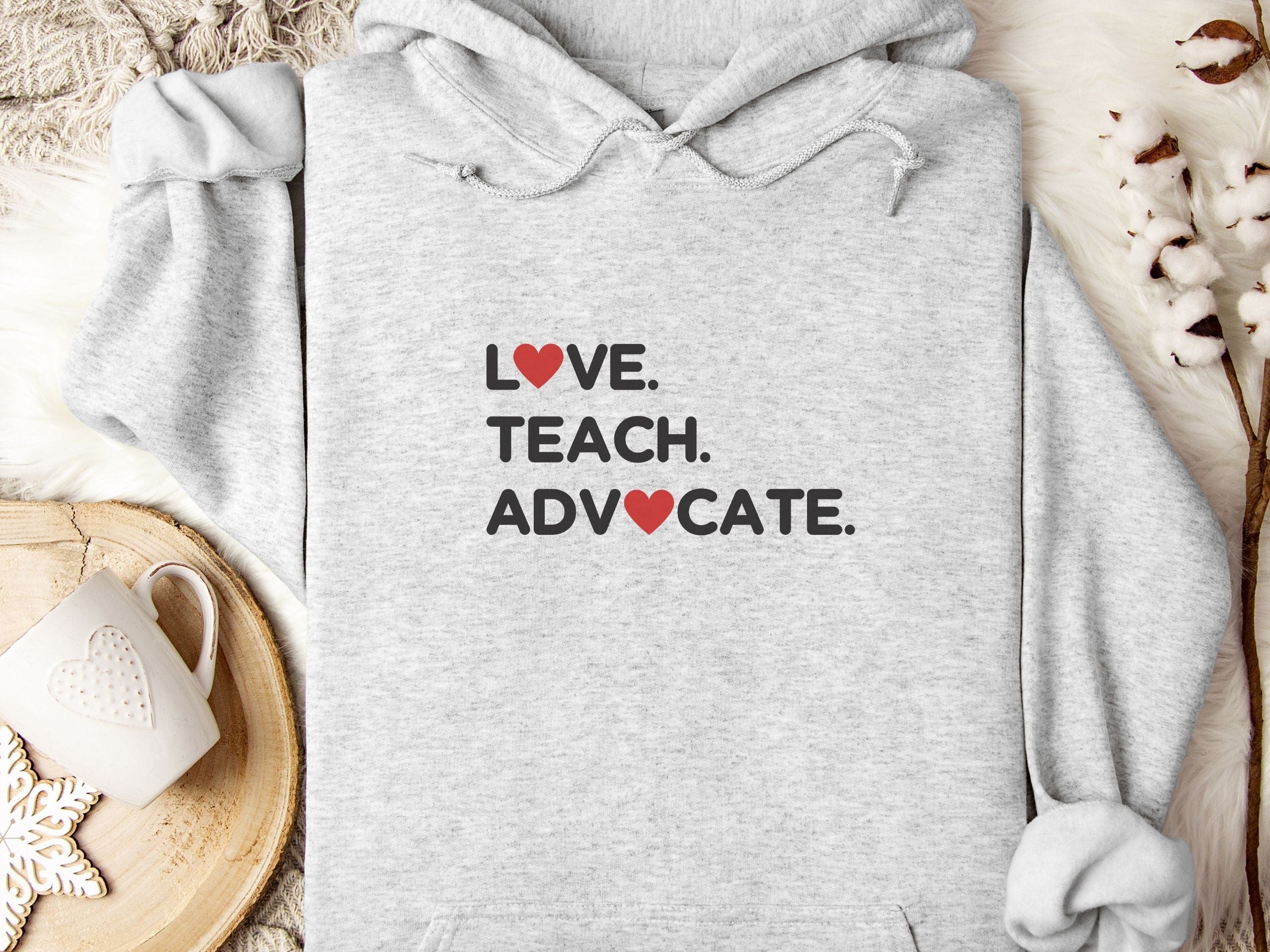 Love Teach Advocate Love Hearts Hoodie-Ash-Neurodiversity, ADHD & Autism Awareness & Acceptance Hoodie by Daily Bloom