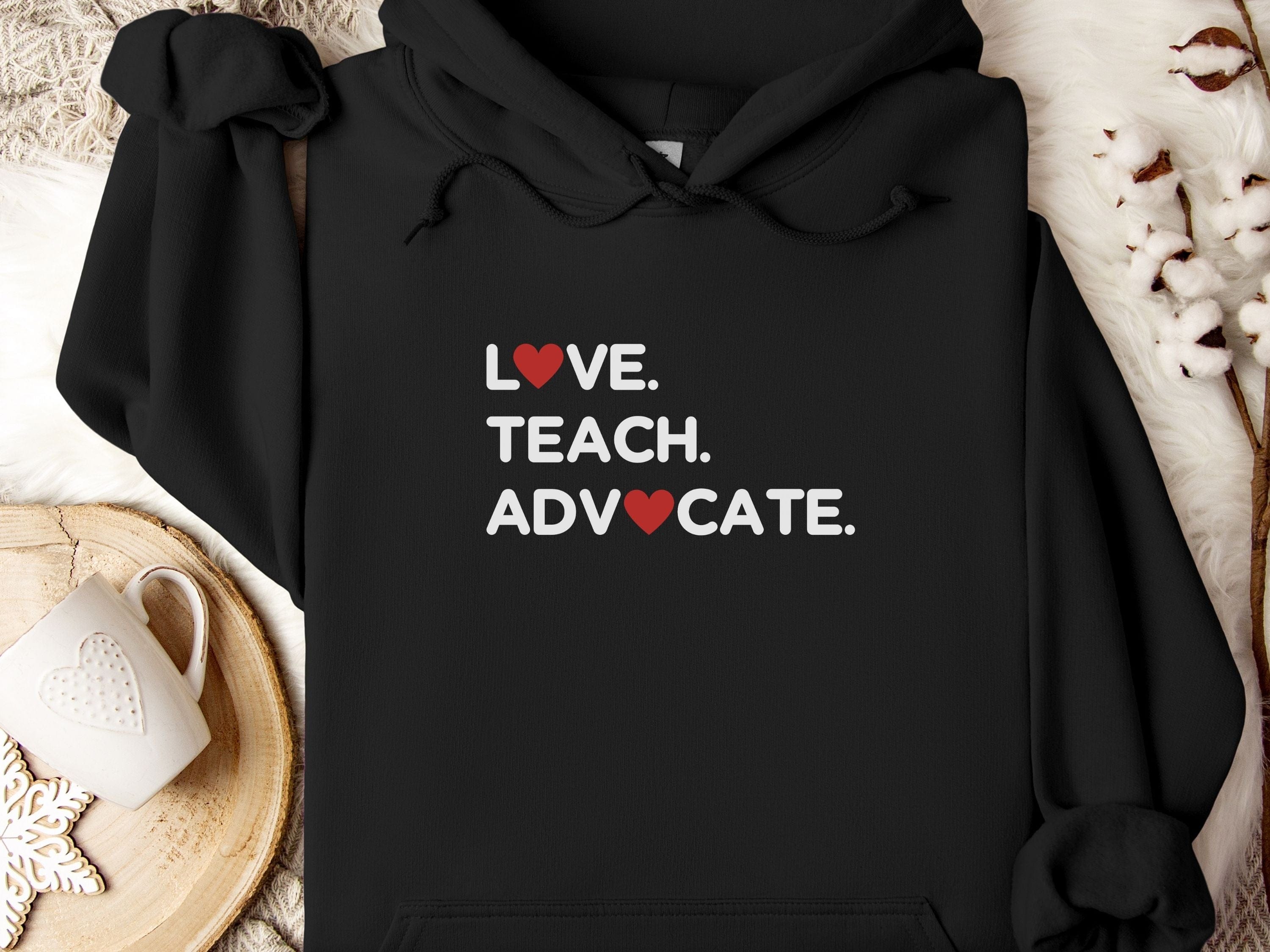 Love Teach Advocate Love Hearts Hoodie-Black-Neurodiversity, ADHD & Autism Awareness & Acceptance Hoodie by Daily Bloom