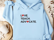 Love Teach Advocate Love Hearts Hoodie-Light Blue-Neurodiversity, ADHD & Autism Awareness & Acceptance Hoodie by Daily Bloom