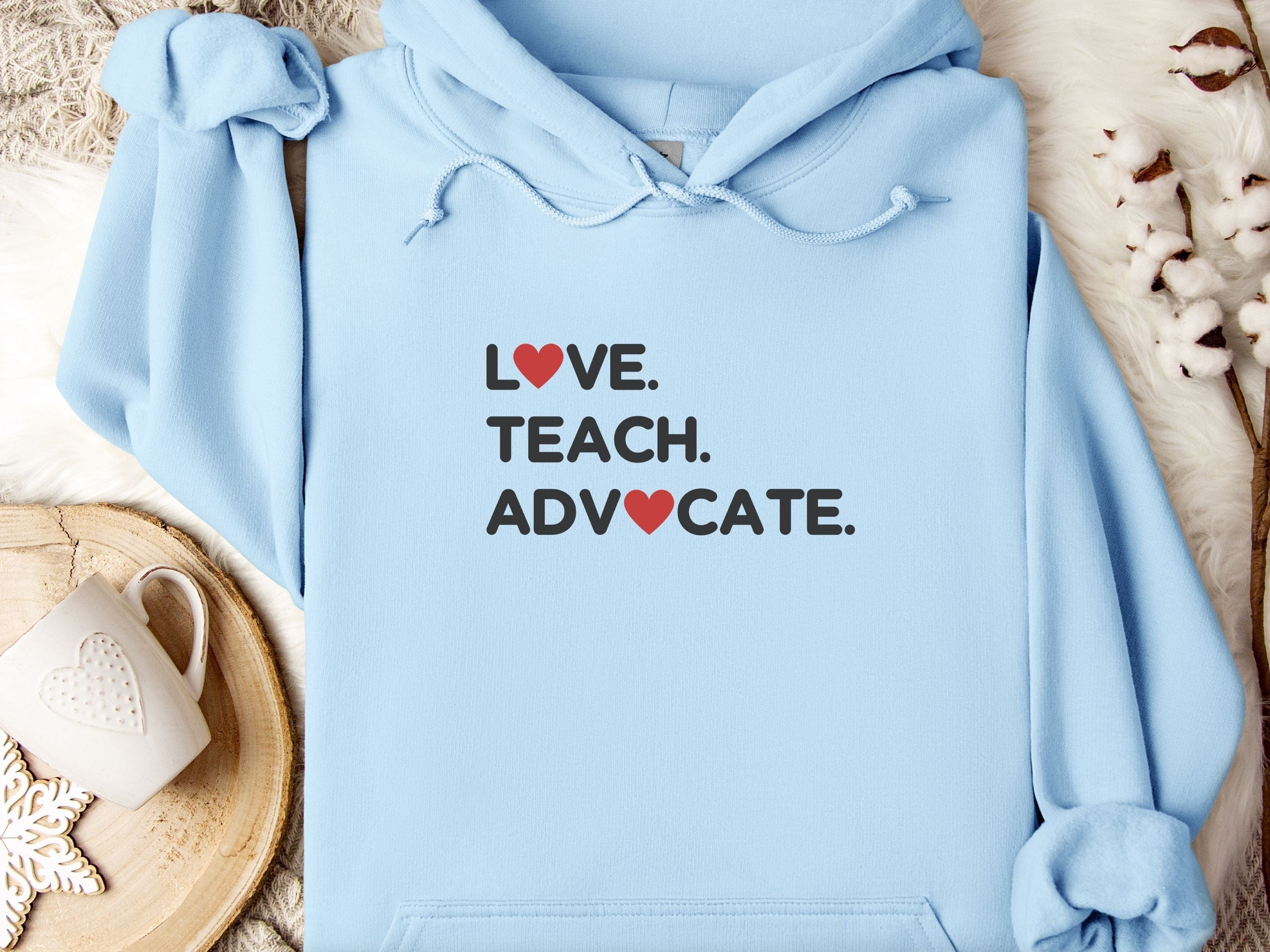 Love Teach Advocate Love Hearts Hoodie-Light Blue-Neurodiversity, ADHD & Autism Awareness & Acceptance Hoodie by Daily Bloom
