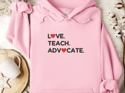 Love Teach Advocate Love Hearts Hoodie-Light Pink-Neurodiversity, ADHD & Autism Awareness & Acceptance Hoodie by Daily Bloom