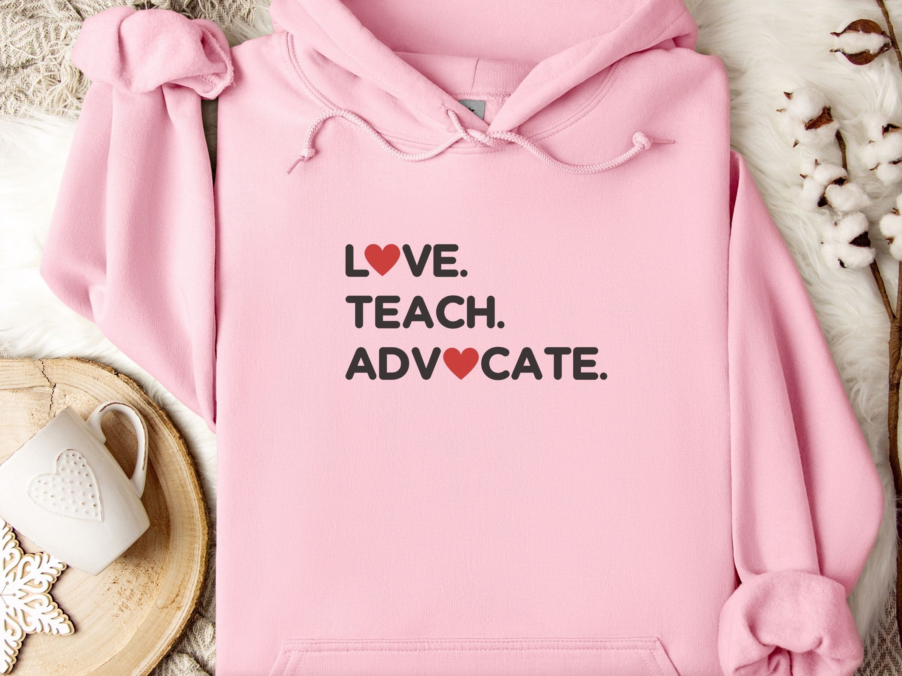 Love Teach Advocate Love Hearts Hoodie-Light Pink-Neurodiversity, ADHD & Autism Awareness & Acceptance Hoodie by Daily Bloom