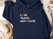 Love Teach Advocate Love Hearts Hoodie-Navy-Neurodiversity, ADHD & Autism Awareness & Acceptance Hoodie by Daily Bloom