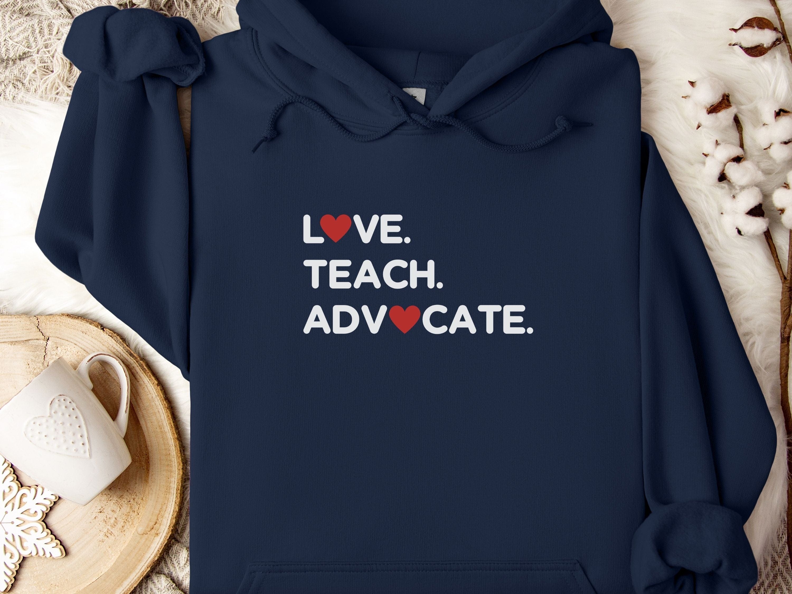 Love Teach Advocate Love Hearts Hoodie-Navy-Neurodiversity, ADHD & Autism Awareness & Acceptance Hoodie by Daily Bloom