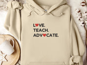Love Teach Advocate Love Hearts Hoodie-Sand-Neurodiversity, ADHD & Autism Awareness & Acceptance Hoodie by Daily Bloom