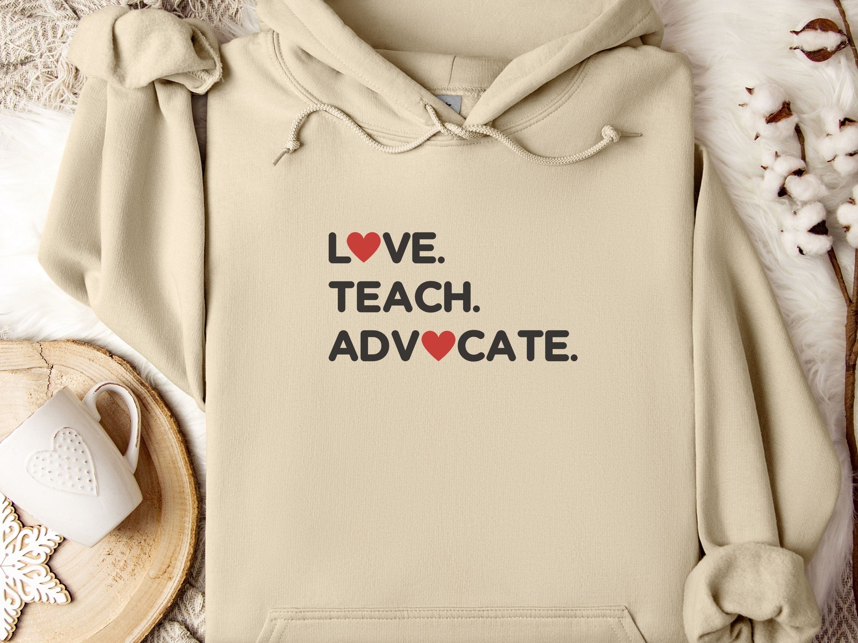 Love Teach Advocate Love Hearts Hoodie-Sand-Neurodiversity, ADHD & Autism Awareness & Acceptance Hoodie by Daily Bloom
