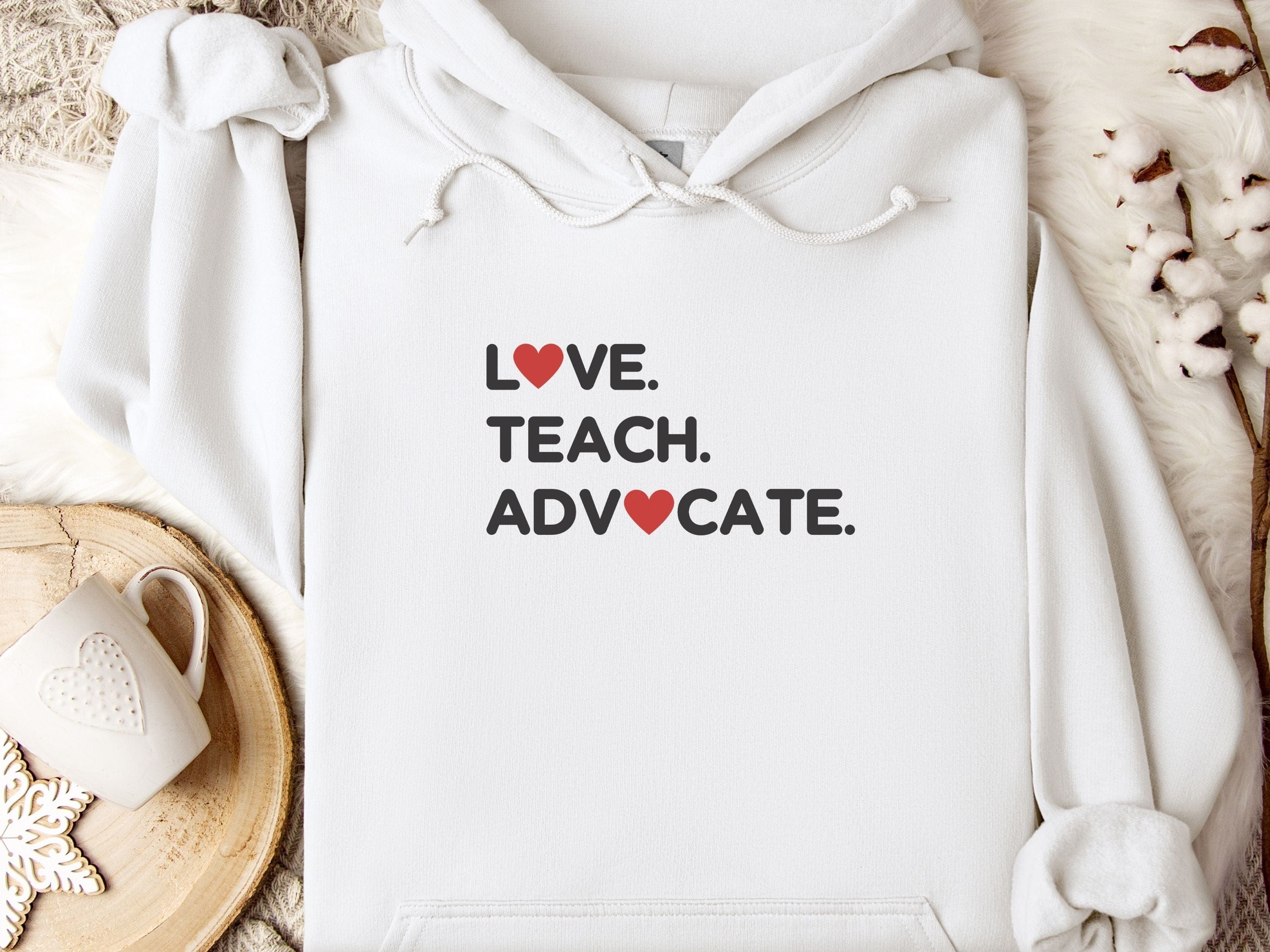 Love Teach Advocate Love Hearts Hoodie-White-Neurodiversity, ADHD & Autism Awareness & Acceptance Hoodie by Daily Bloom