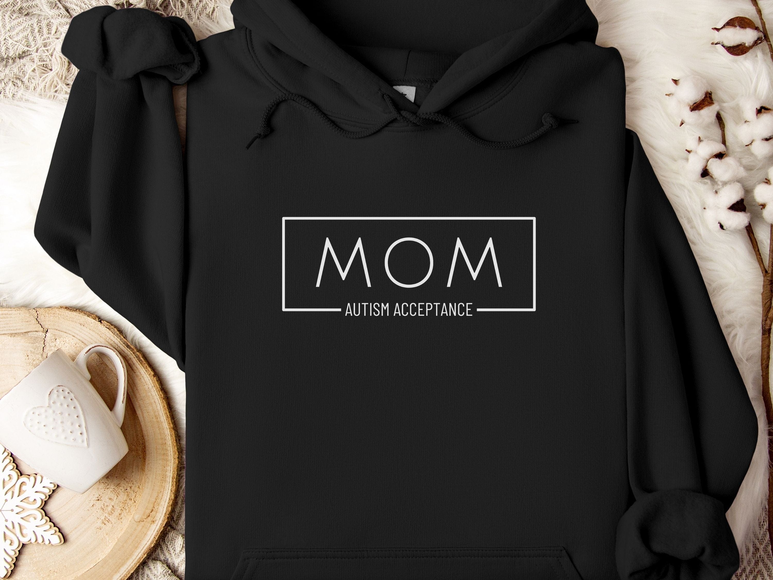 Mom Autism Acceptance Frame Hoodie-Black-Neurodiversity, ADHD & Autism Awareness & Acceptance Hoodie by Daily Bloom