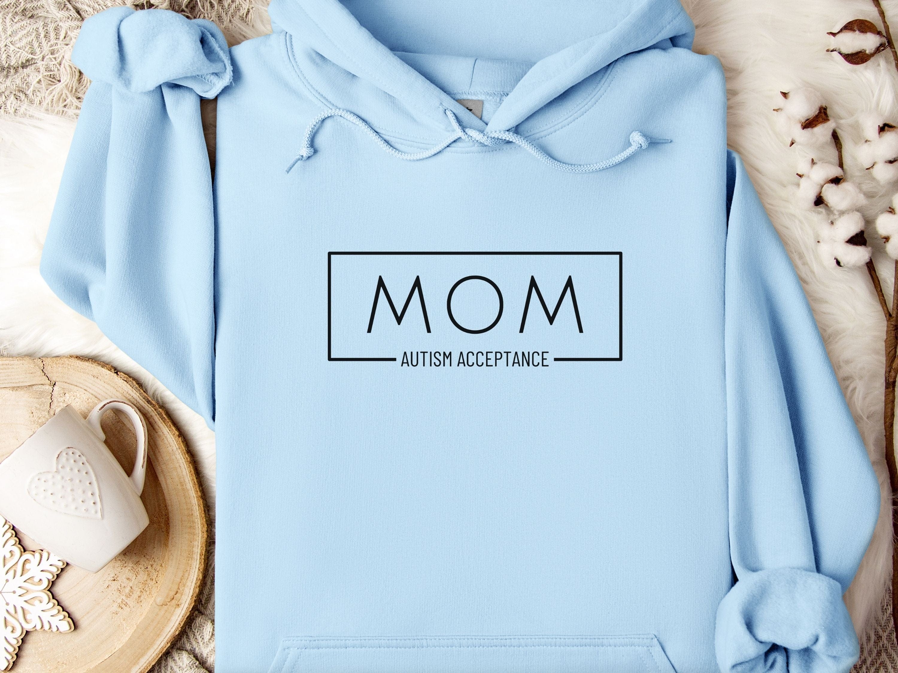 Mom Autism Acceptance Frame Hoodie-Light Blue-Neurodiversity, ADHD & Autism Awareness & Acceptance Hoodie by Daily Bloom