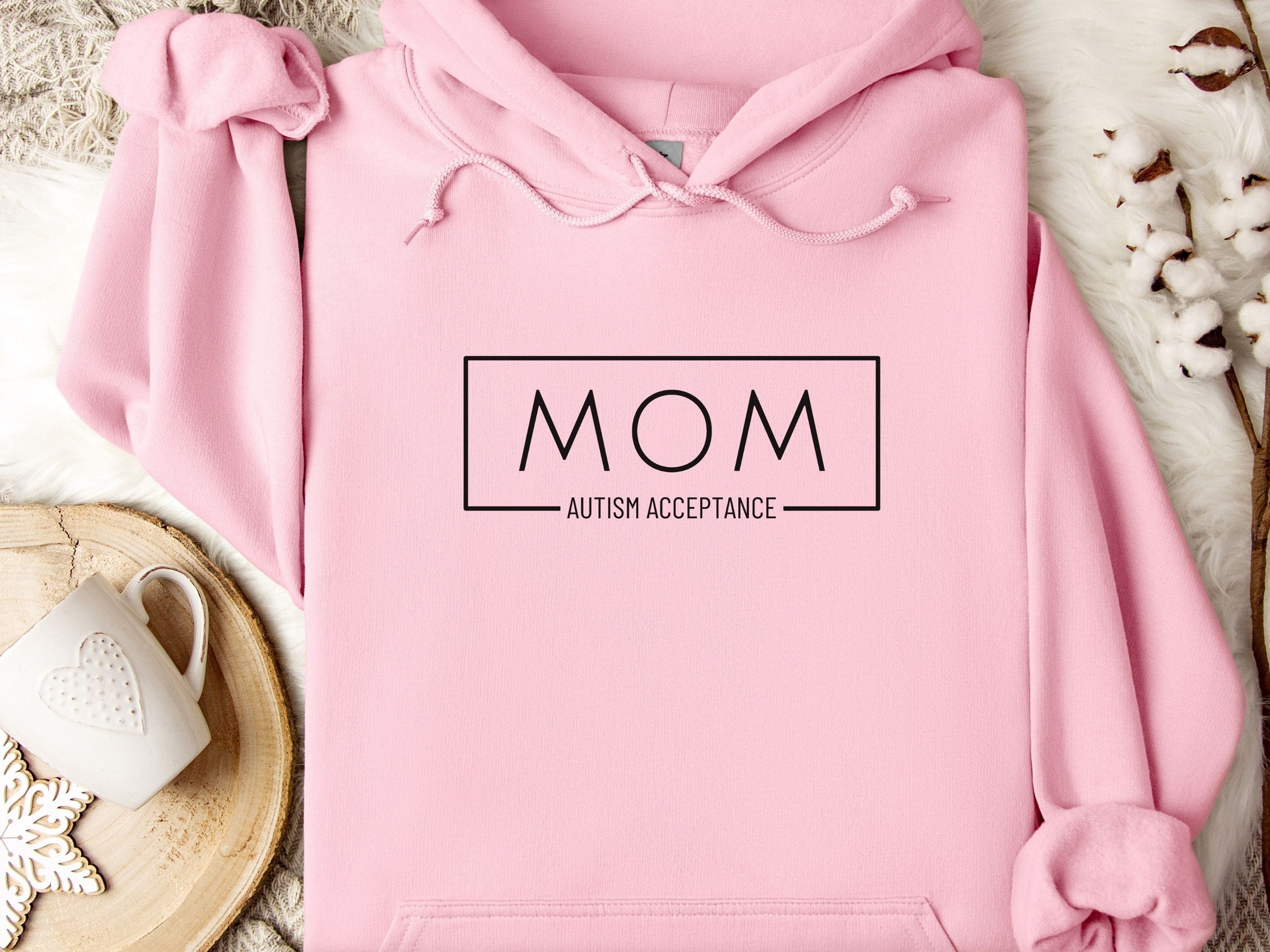 Mom Autism Acceptance Frame Hoodie-Light Pink-Neurodiversity, ADHD & Autism Awareness & Acceptance Hoodie by Daily Bloom