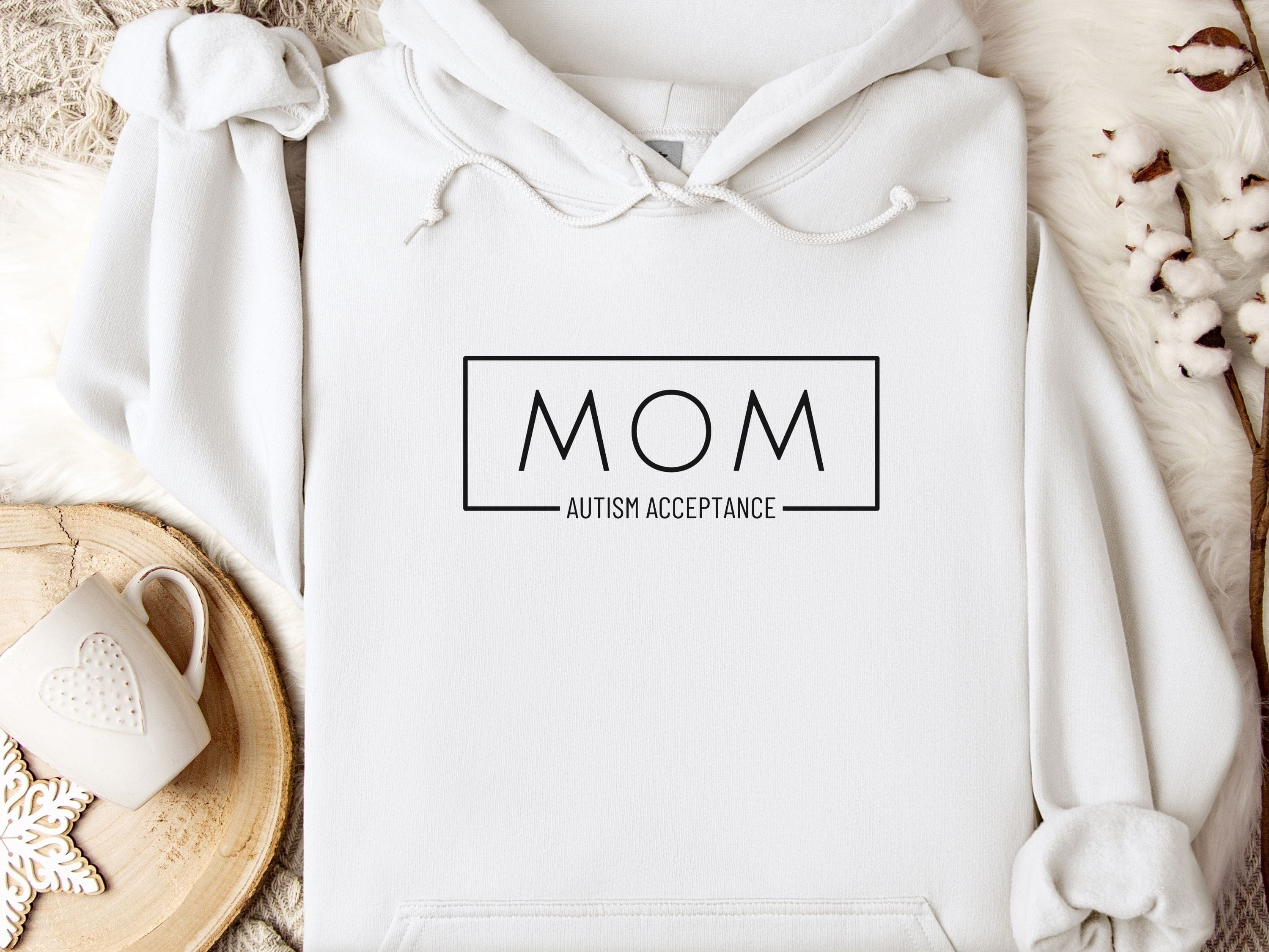 Mom Autism Acceptance Frame Hoodie-White-Neurodiversity, ADHD & Autism Awareness & Acceptance Hoodie by Daily Bloom