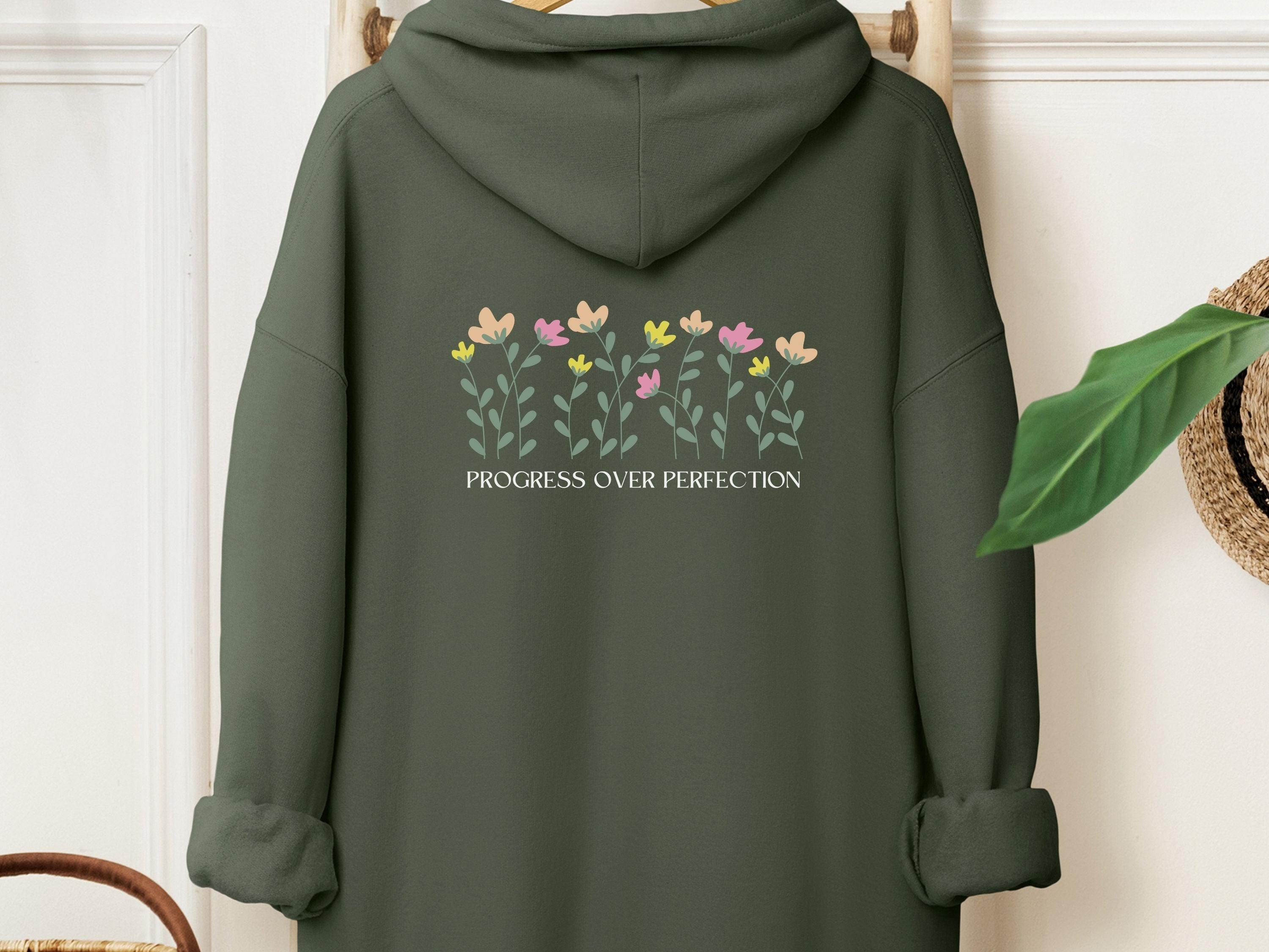 Progress Over Perfection Hoodie-Military Green-Neurodiversity, ADHD & Autism Awareness & Acceptance Hoodie by Daily Bloom