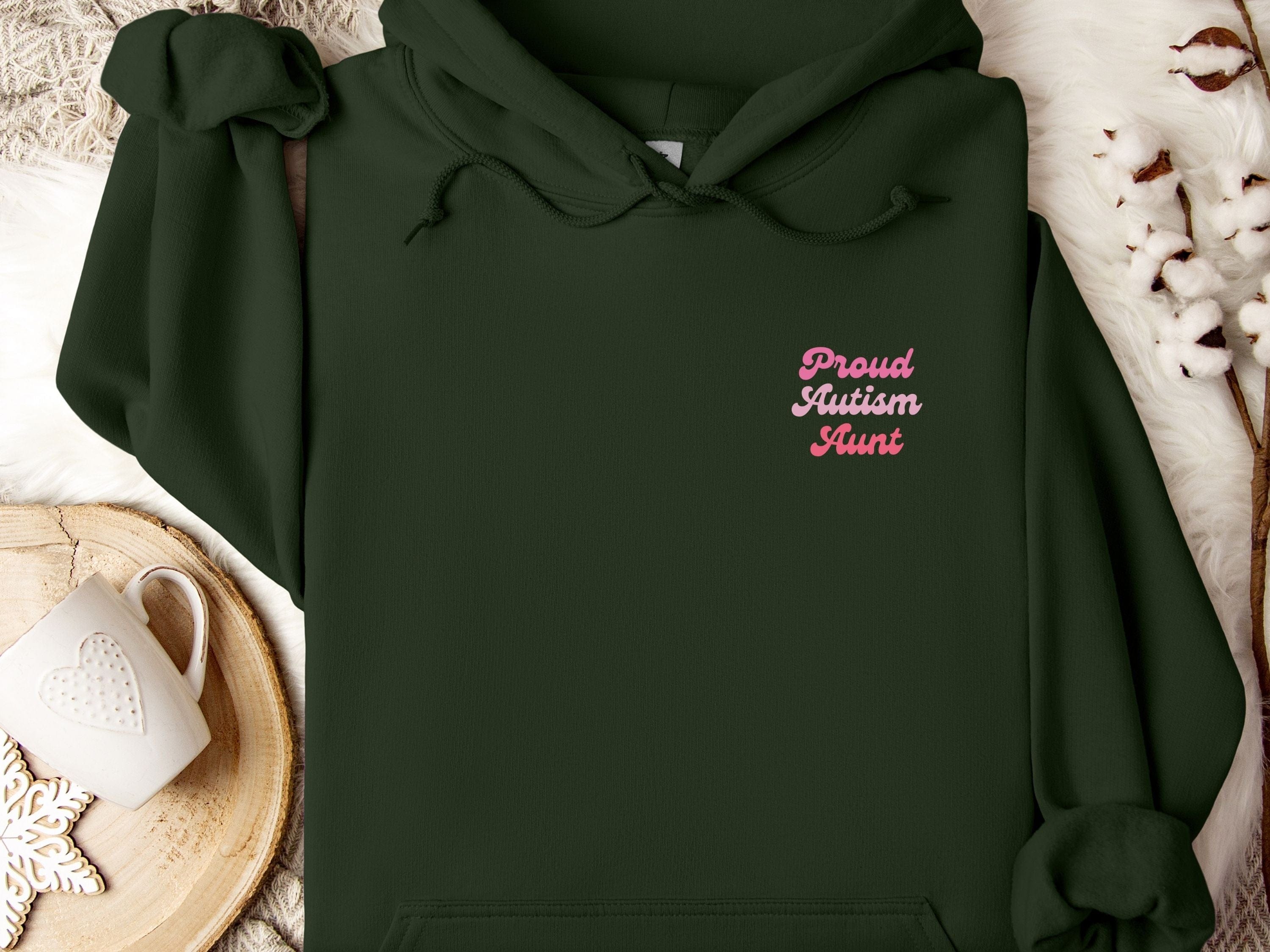 Proud Autism Aunt Hoodie-Forest Green-Neurodiversity, ADHD & Autism Awareness & Acceptance Hoodie by Daily Bloom