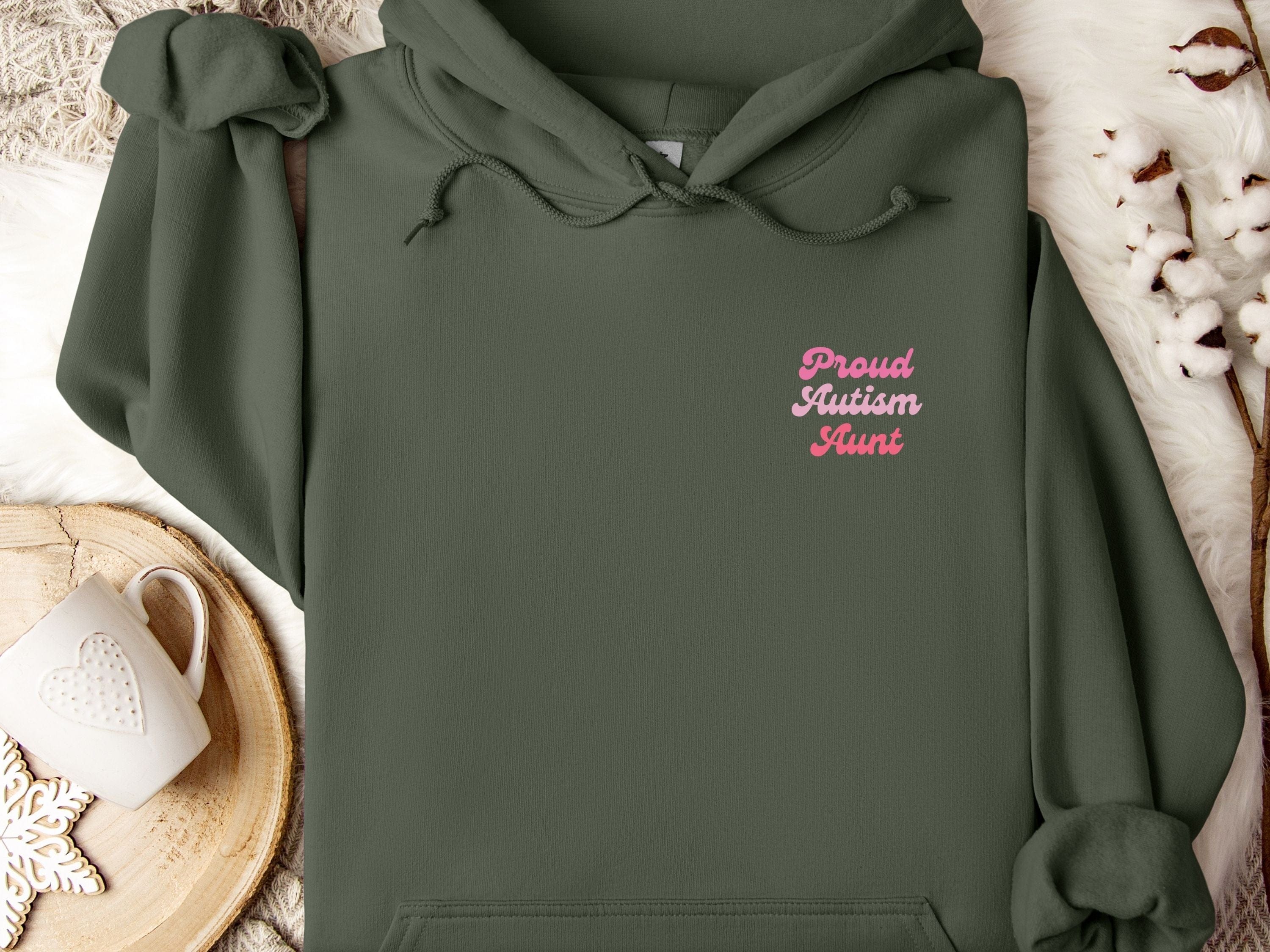 Proud Autism Aunt Hoodie-Military Green-Neurodiversity, ADHD & Autism Awareness & Acceptance Hoodie by Daily Bloom