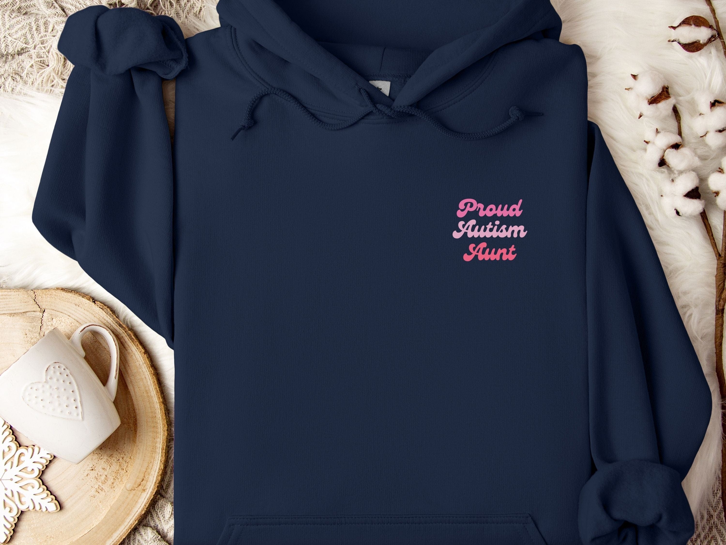 Proud Autism Aunt Hoodie-Navy-Neurodiversity, ADHD & Autism Awareness & Acceptance Hoodie by Daily Bloom