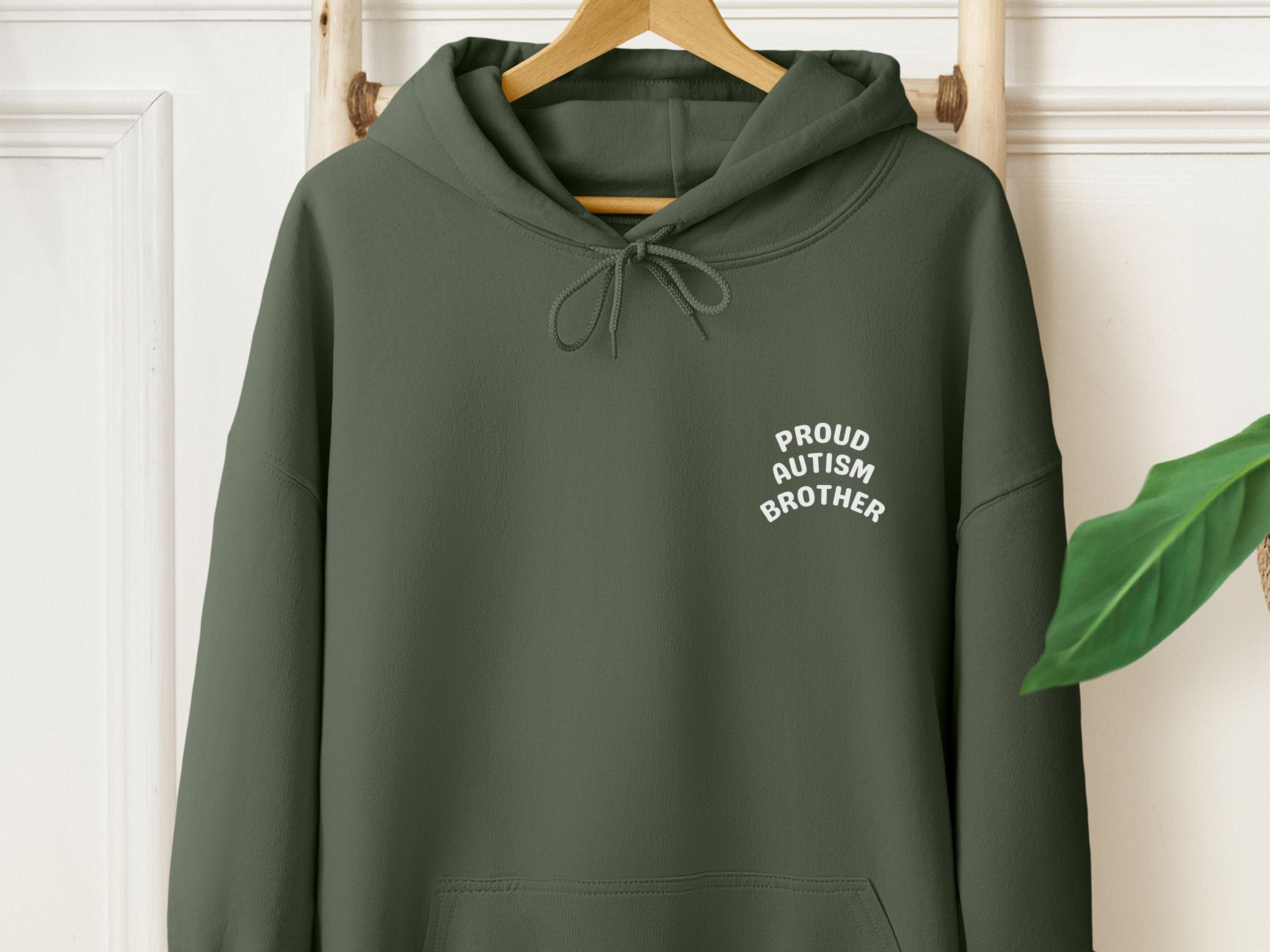 Proud Autism Brother Hoodie-Military Green-Neurodiversity, ADHD & Autism Awareness & Acceptance Hoodie by Daily Bloom