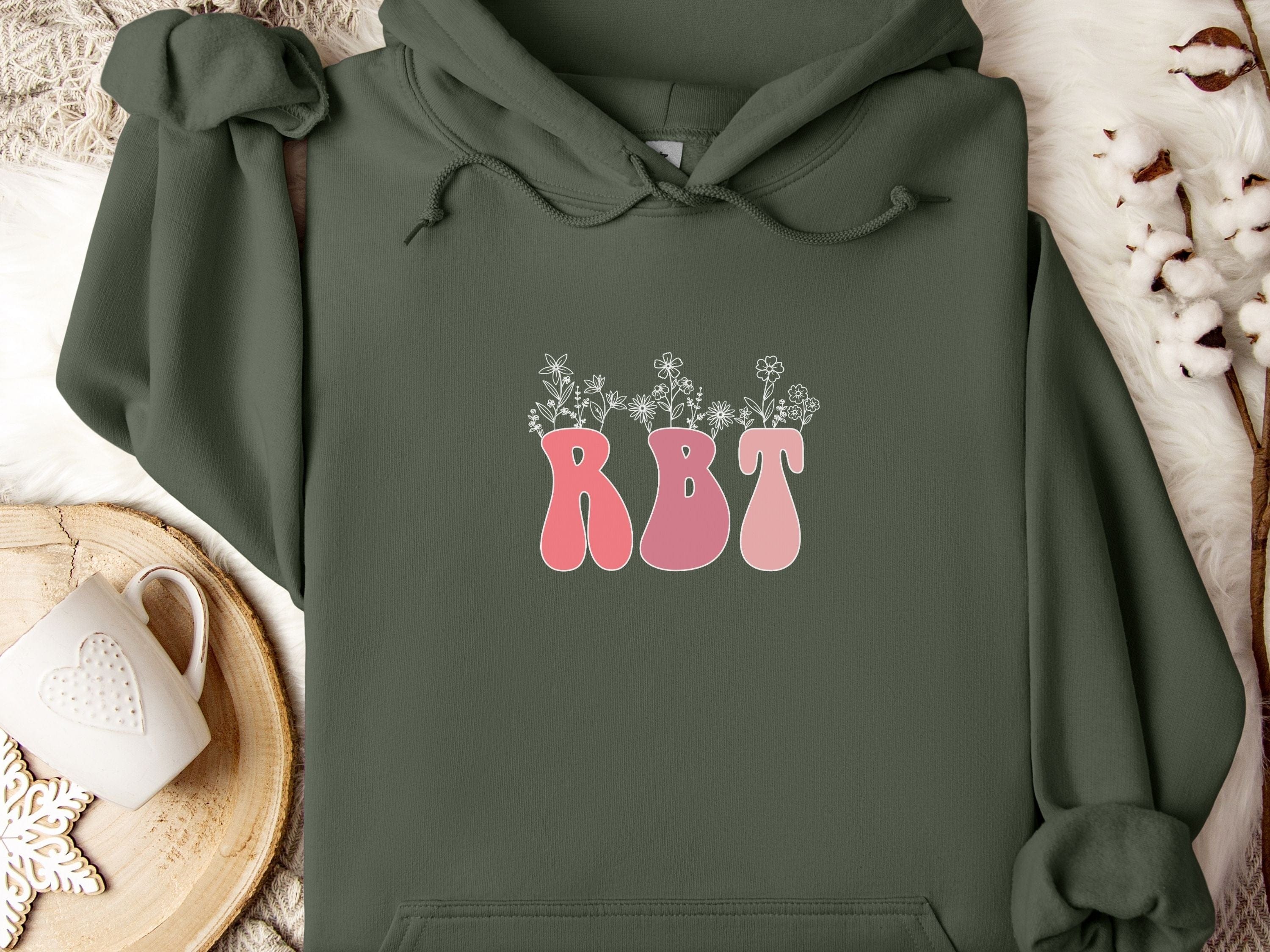 RBT Groovy Wildflowers Hoodie-Military Green-Neurodiversity, ADHD & Autism Awareness & Acceptance Hoodie by Daily Bloom