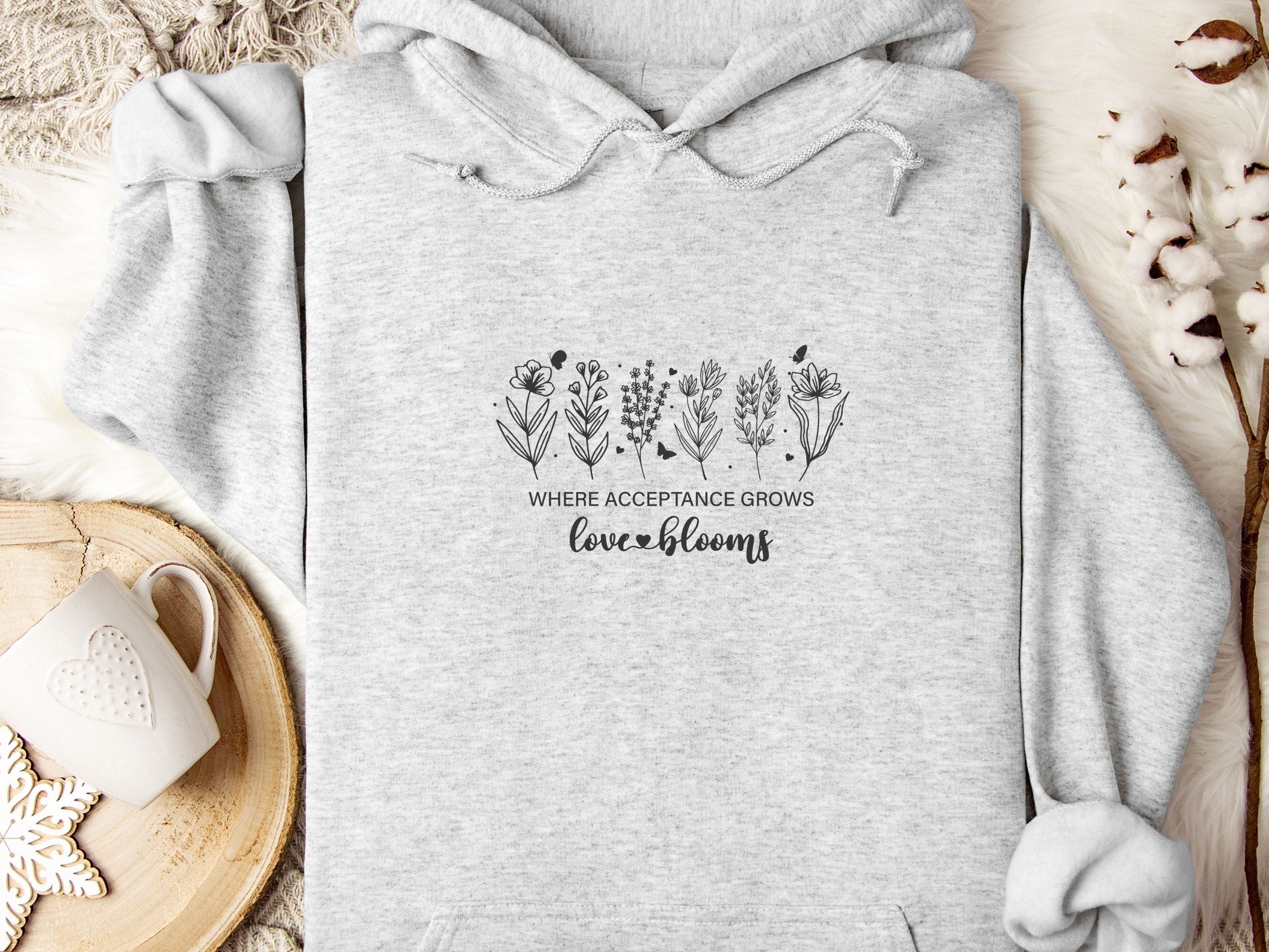 Where Acceptance Grows Love Blooms Hoodie-Ash-Neurodiversity, ADHD & Autism Awareness & Acceptance Hoodie by Daily Bloom