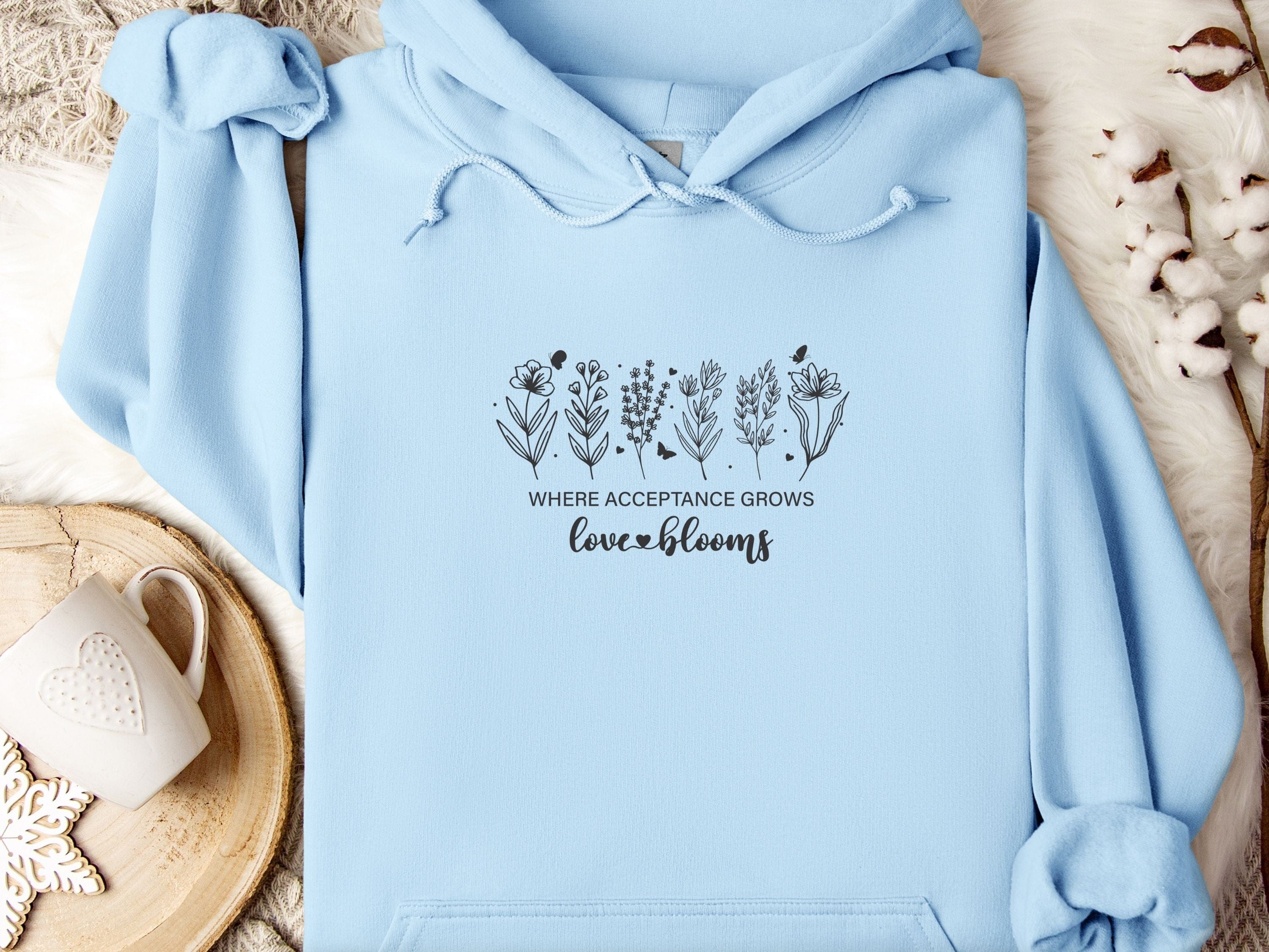 Where Acceptance Grows Love Blooms Hoodie-Light Blue-Neurodiversity, ADHD & Autism Awareness & Acceptance Hoodie by Daily Bloom