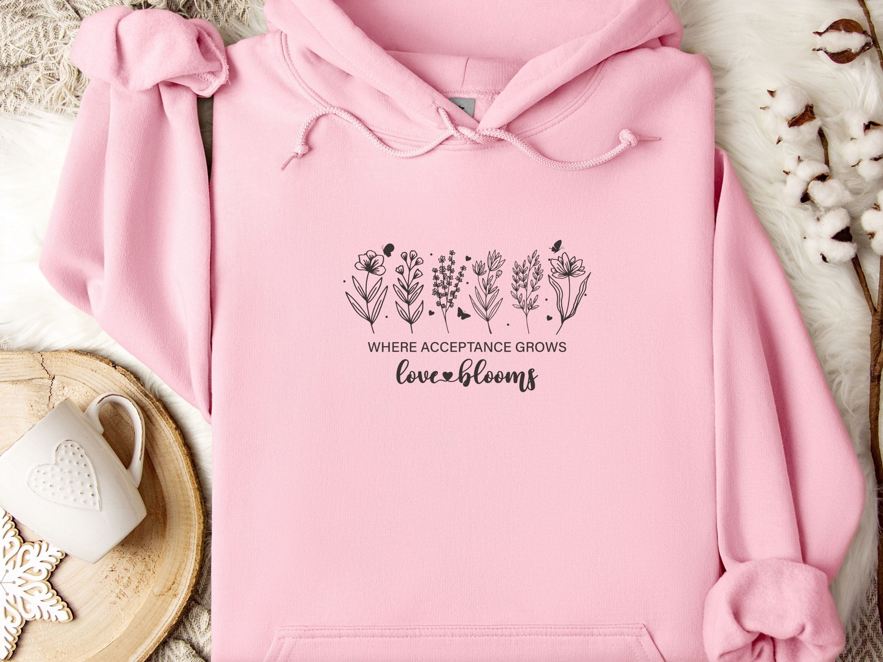 Where Acceptance Grows Love Blooms Hoodie-Light Pink-Neurodiversity, ADHD & Autism Awareness & Acceptance Hoodie by Daily Bloom