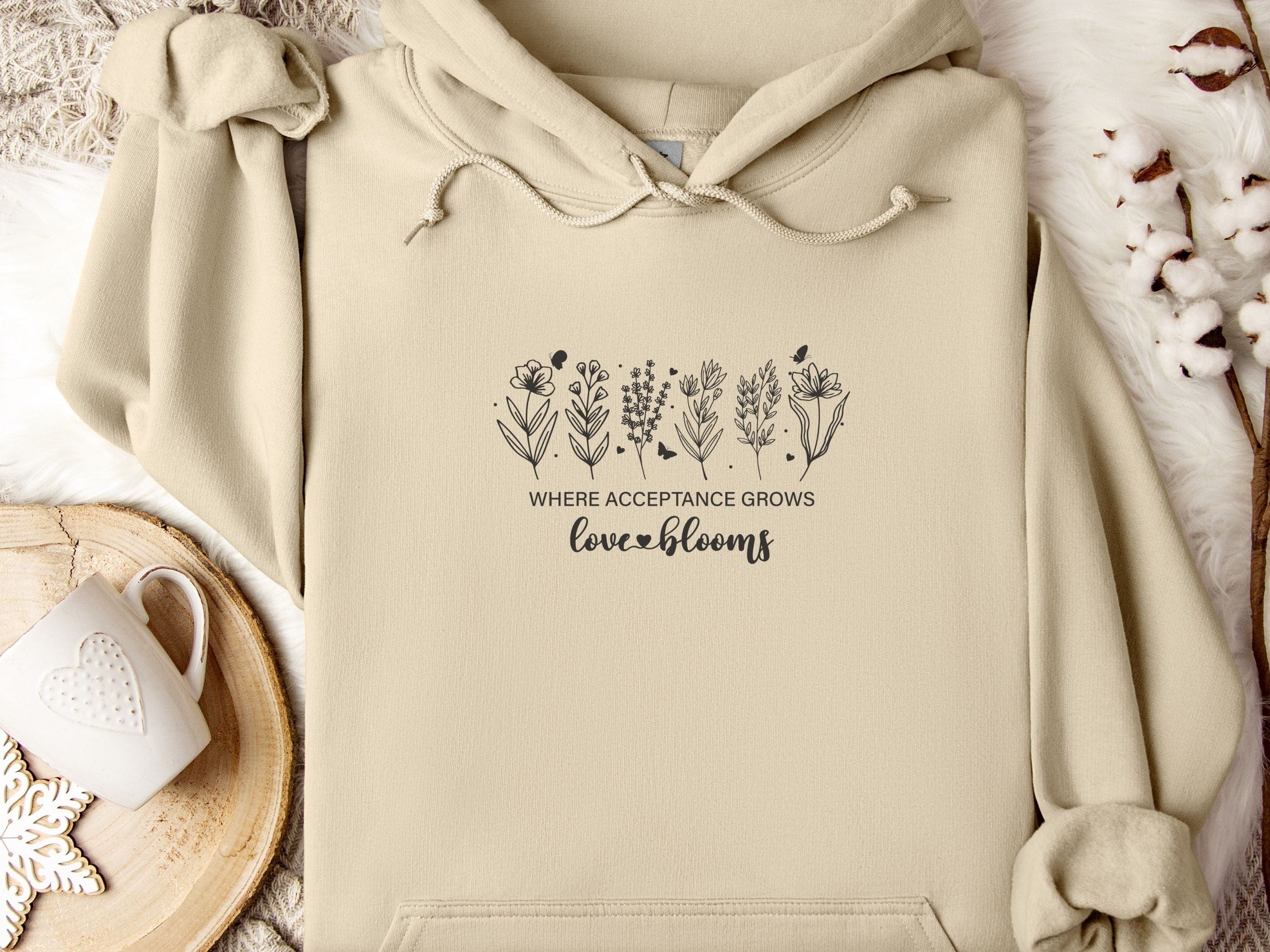 Where Acceptance Grows Love Blooms Hoodie-Sand-Neurodiversity, ADHD & Autism Awareness & Acceptance Hoodie by Daily Bloom