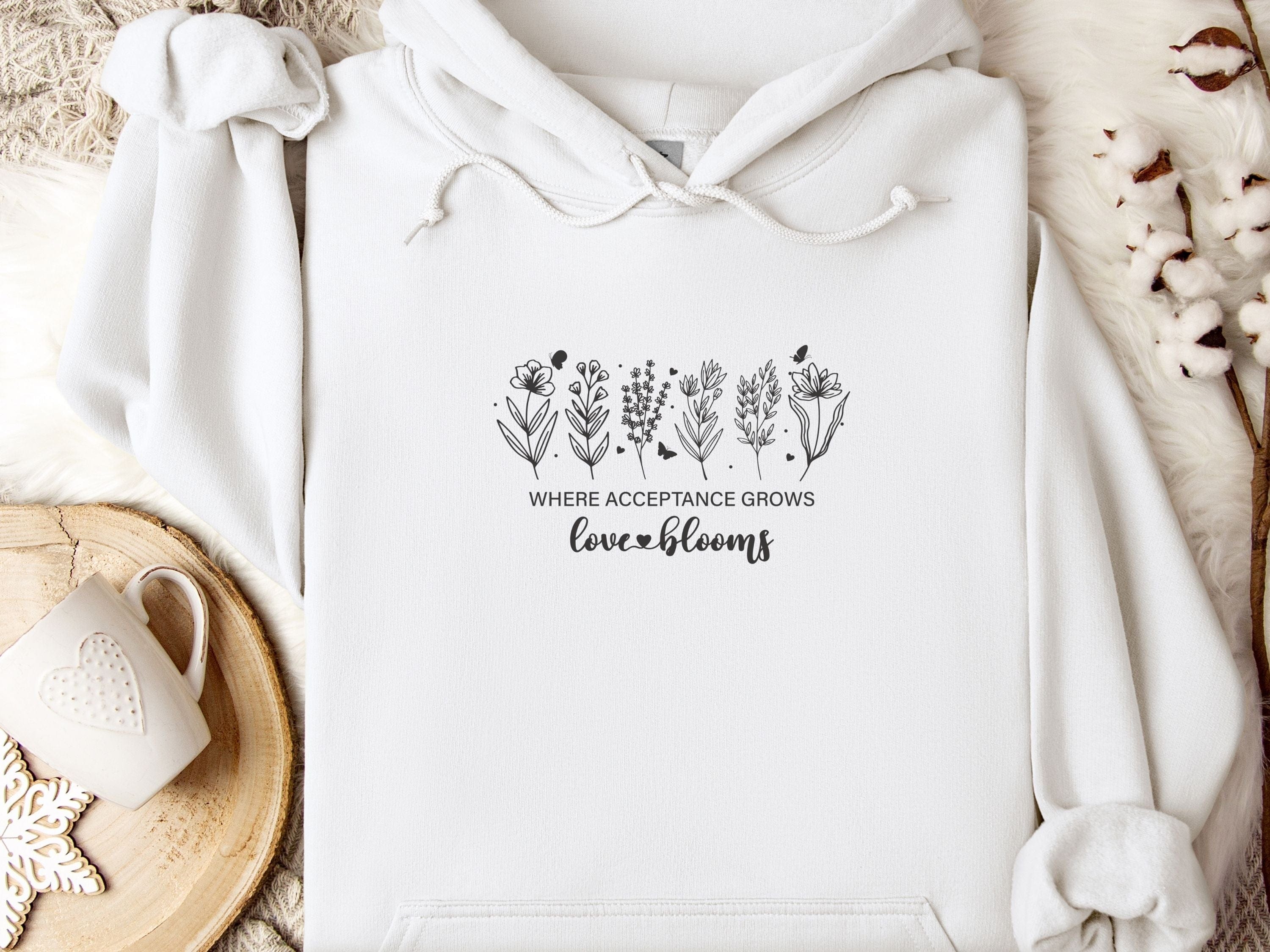Where Acceptance Grows Love Blooms Hoodie-White-Neurodiversity, ADHD & Autism Awareness & Acceptance Hoodie by Daily Bloom