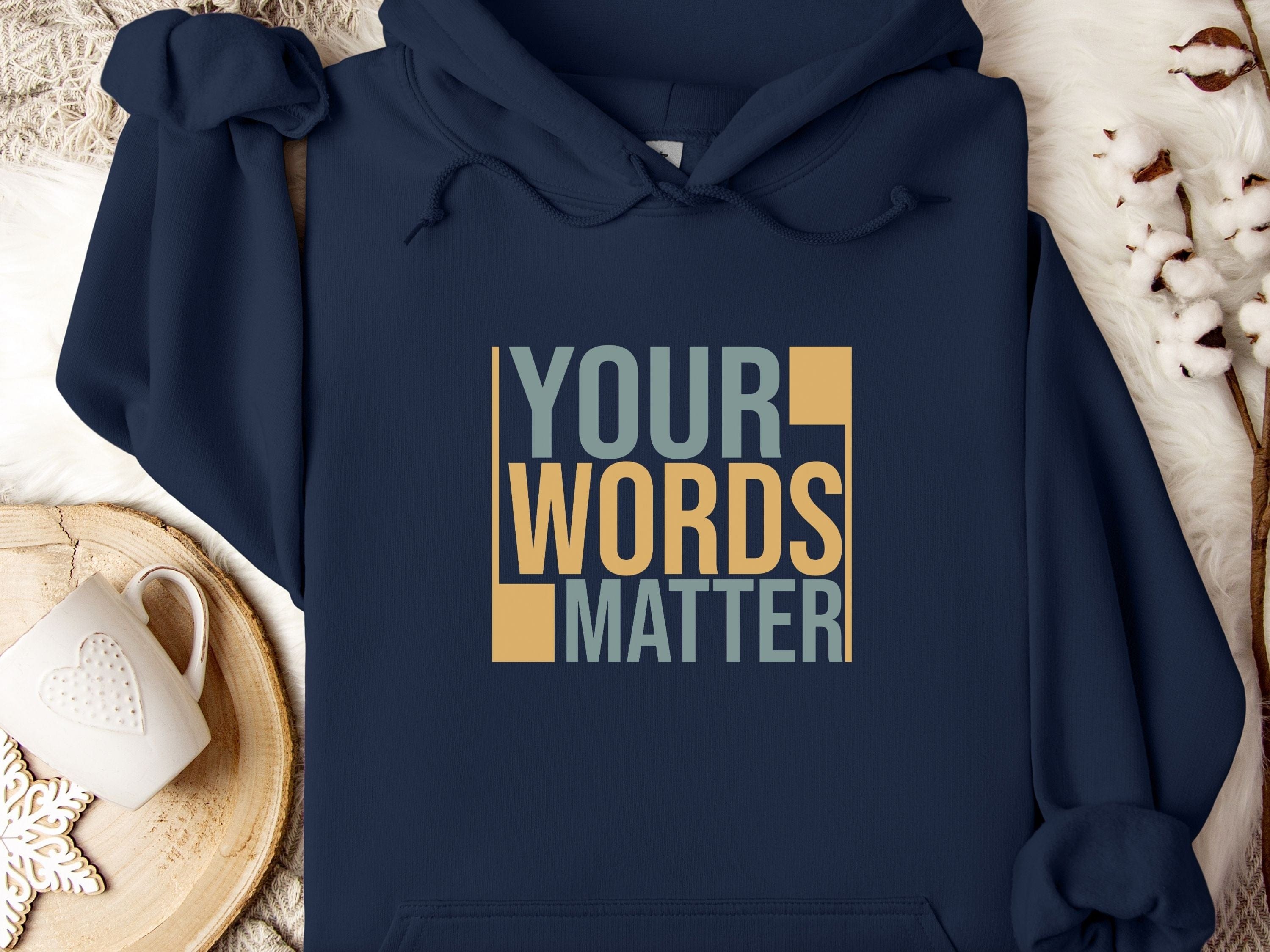 Your Words Matter - Bold Statement Hoodie-Navy-Neurodiversity, ADHD & Autism Awareness & Acceptance Hoodie by Daily Bloom