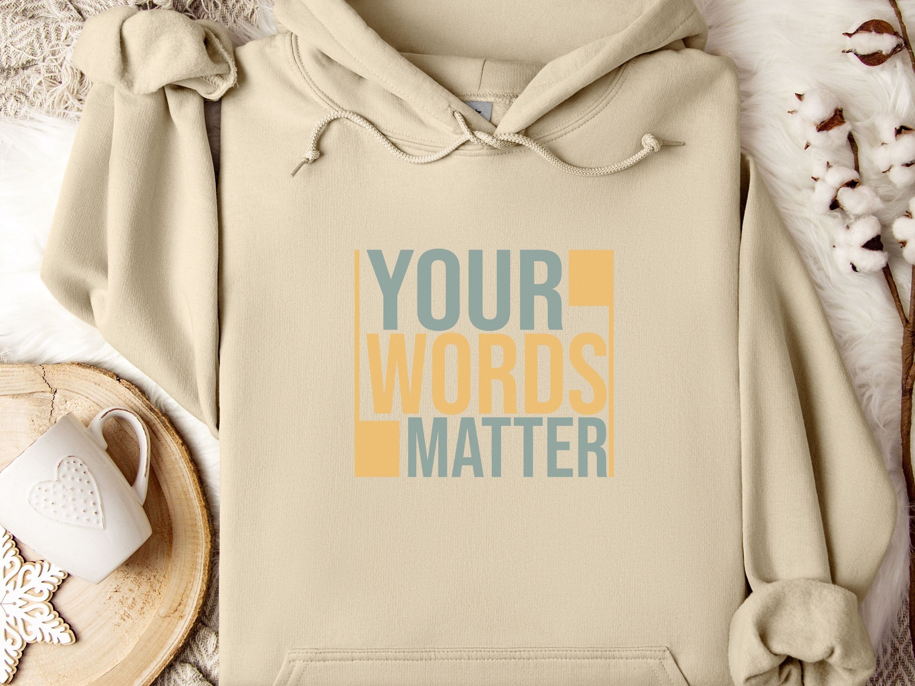 Your Words Matter - Bold Statement Hoodie-Sand-Neurodiversity, ADHD & Autism Awareness & Acceptance Hoodie by Daily Bloom