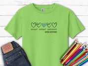 Accept Adapt Advocate Love Hearts Kids Tee-Lime-Neurodiversity, ADHD & Autism Awareness & Acceptance Kids clothes by Daily Bloom