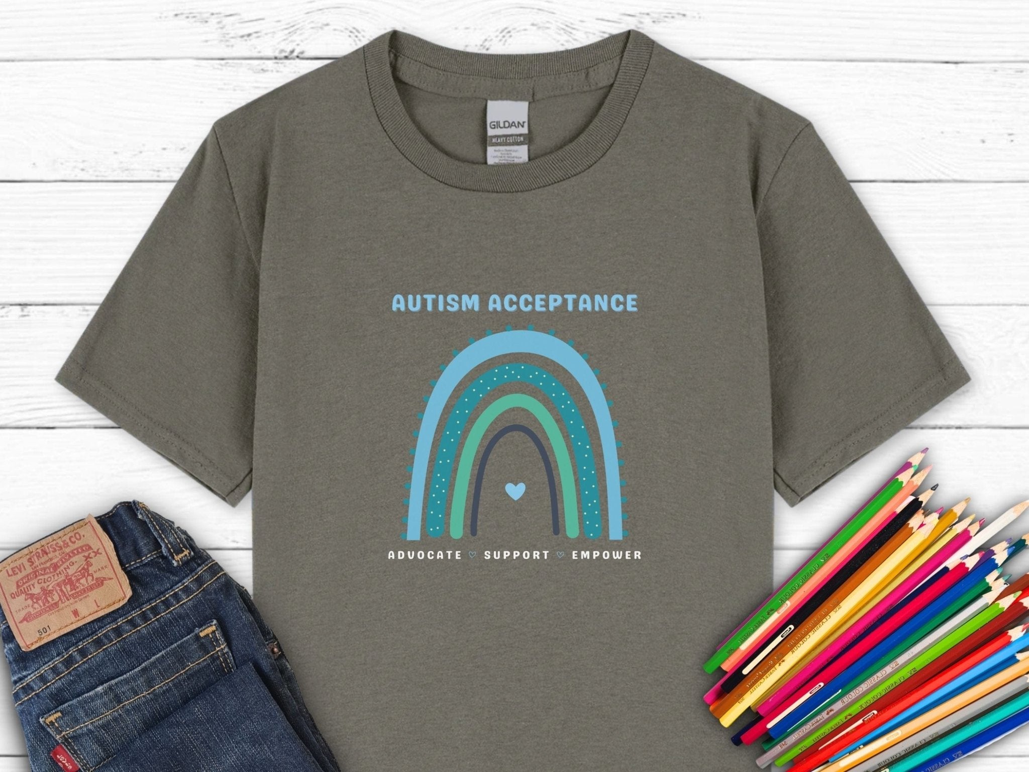 Autism Kids clothes - Advocate Support Empower Autism Acceptance Rainbow Kids T-Shirt - Daily Bloom