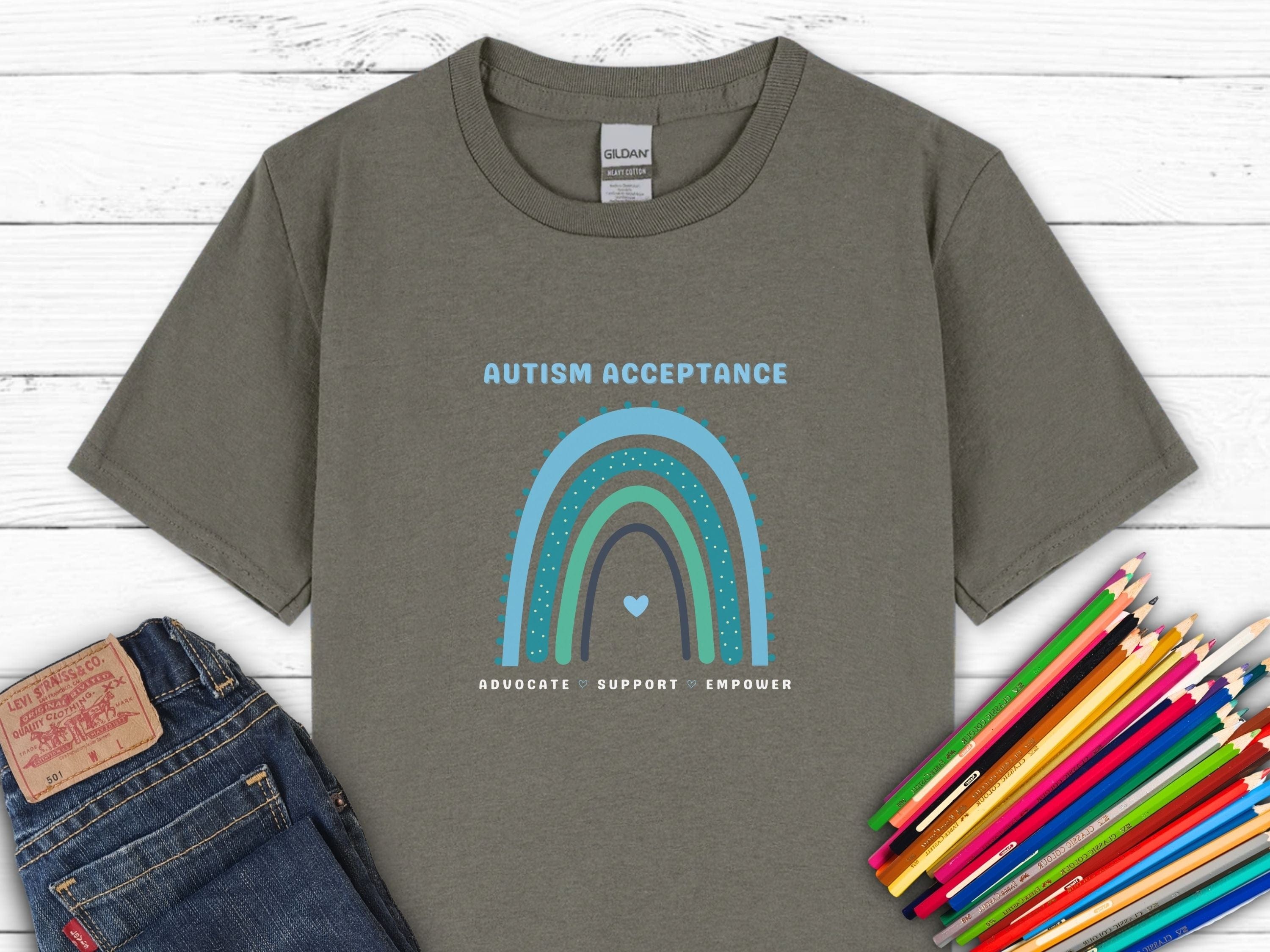 Advocate Support Empower Autism Acceptance Rainbow Kids T-Shirt-Charcoal-Neurodiversity, ADHD & Autism Awareness & Acceptance Kids clothes by Daily Bloom