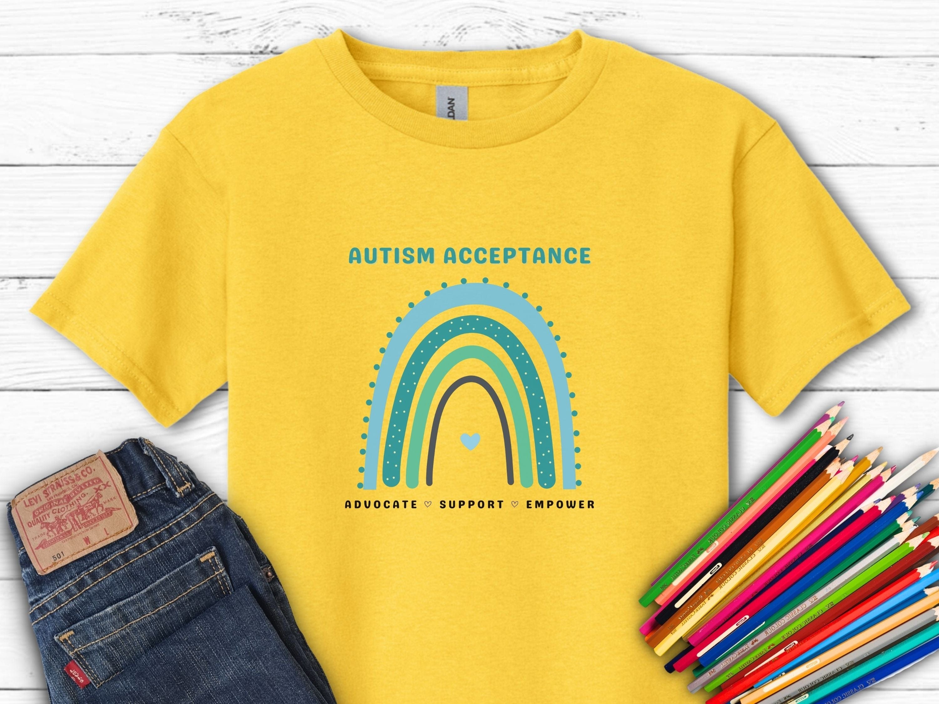 Advocate Support Empower Autism Acceptance Rainbow Kids T-Shirt-Daisy-Neurodiversity, ADHD & Autism Awareness & Acceptance Kids clothes by Daily Bloom