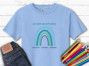 Advocate Support Empower Autism Acceptance Rainbow Kids T-Shirt-Light Blue-Neurodiversity, ADHD & Autism Awareness & Acceptance Kids clothes by Daily Bloom