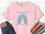 Advocate Support Empower Autism Acceptance Rainbow Kids T-Shirt-Light Pink-Neurodiversity, ADHD & Autism Awareness & Acceptance Kids clothes by Daily Bloom