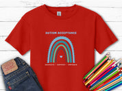Advocate Support Empower Autism Acceptance Rainbow Kids T-Shirt-Red-Neurodiversity, ADHD & Autism Awareness & Acceptance Kids clothes by Daily Bloom