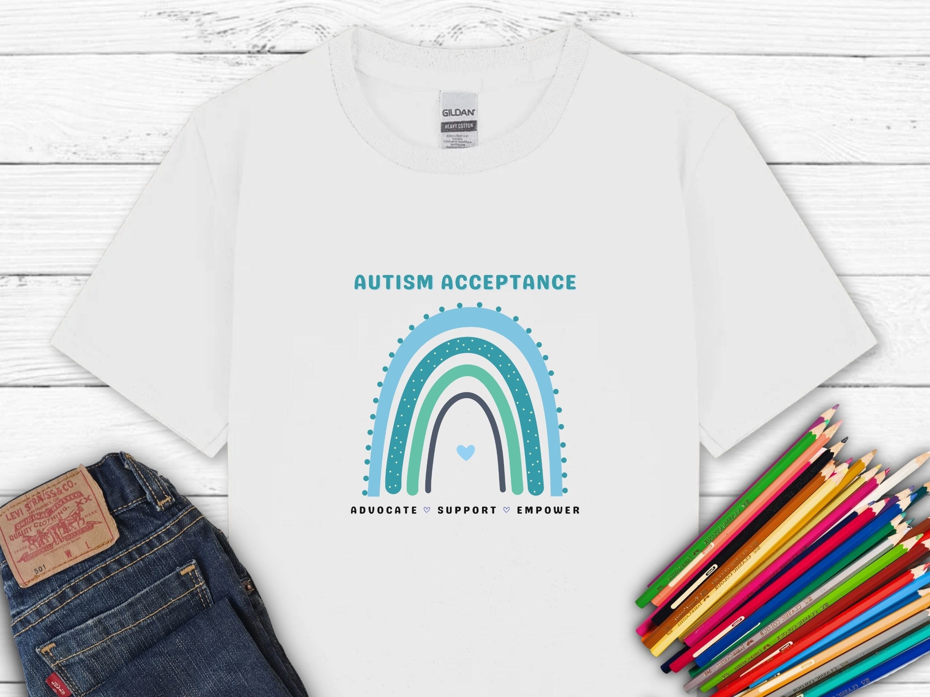 Advocate Support Empower Autism Acceptance Rainbow Kids T-Shirt-White-Neurodiversity, ADHD & Autism Awareness & Acceptance Kids clothes by Daily Bloom