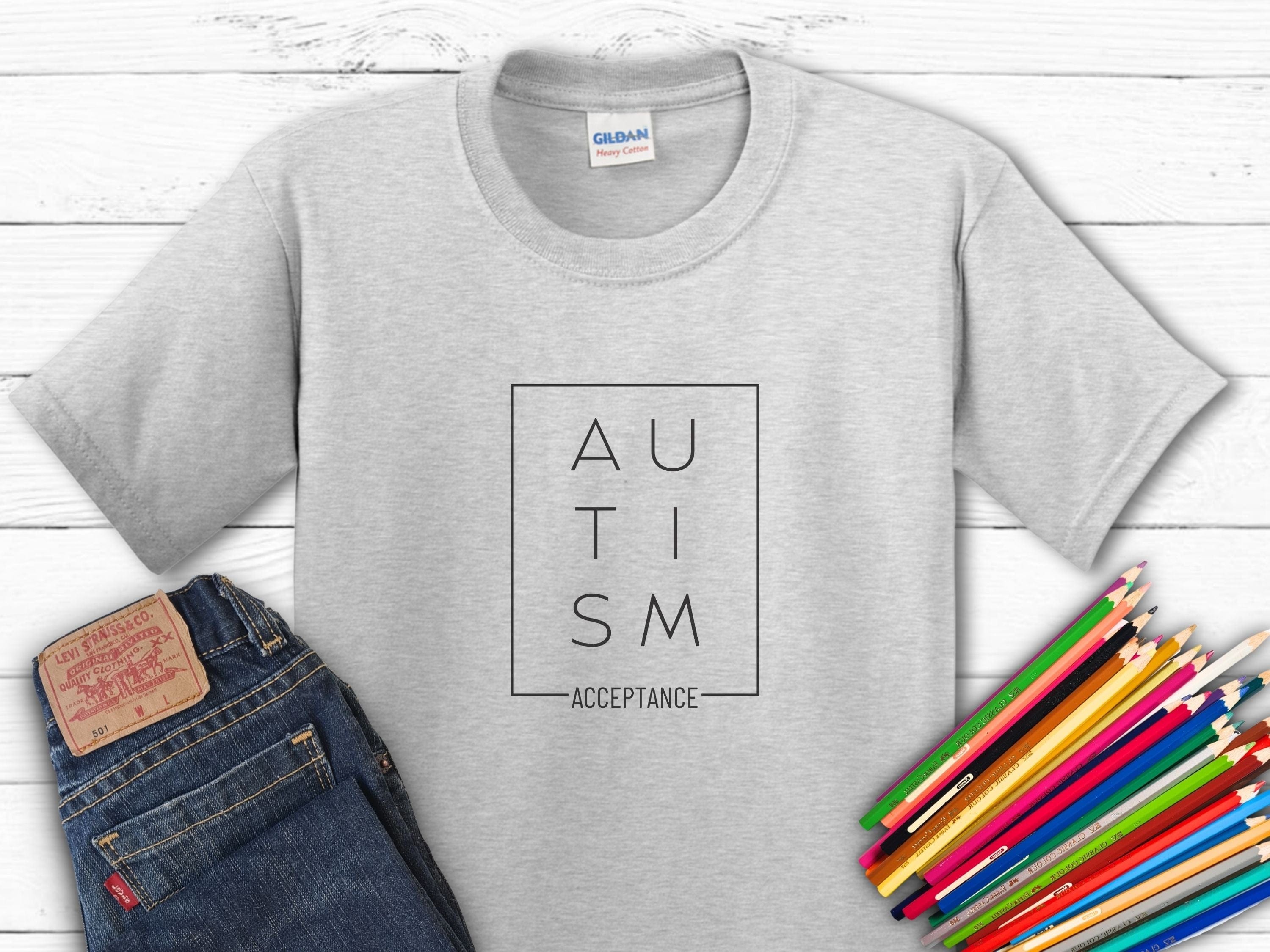 Autism Acceptance Box Kids T-Shirt-Ash-Neurodiversity, ADHD & Autism Awareness & Acceptance Kids clothes by Daily Bloom