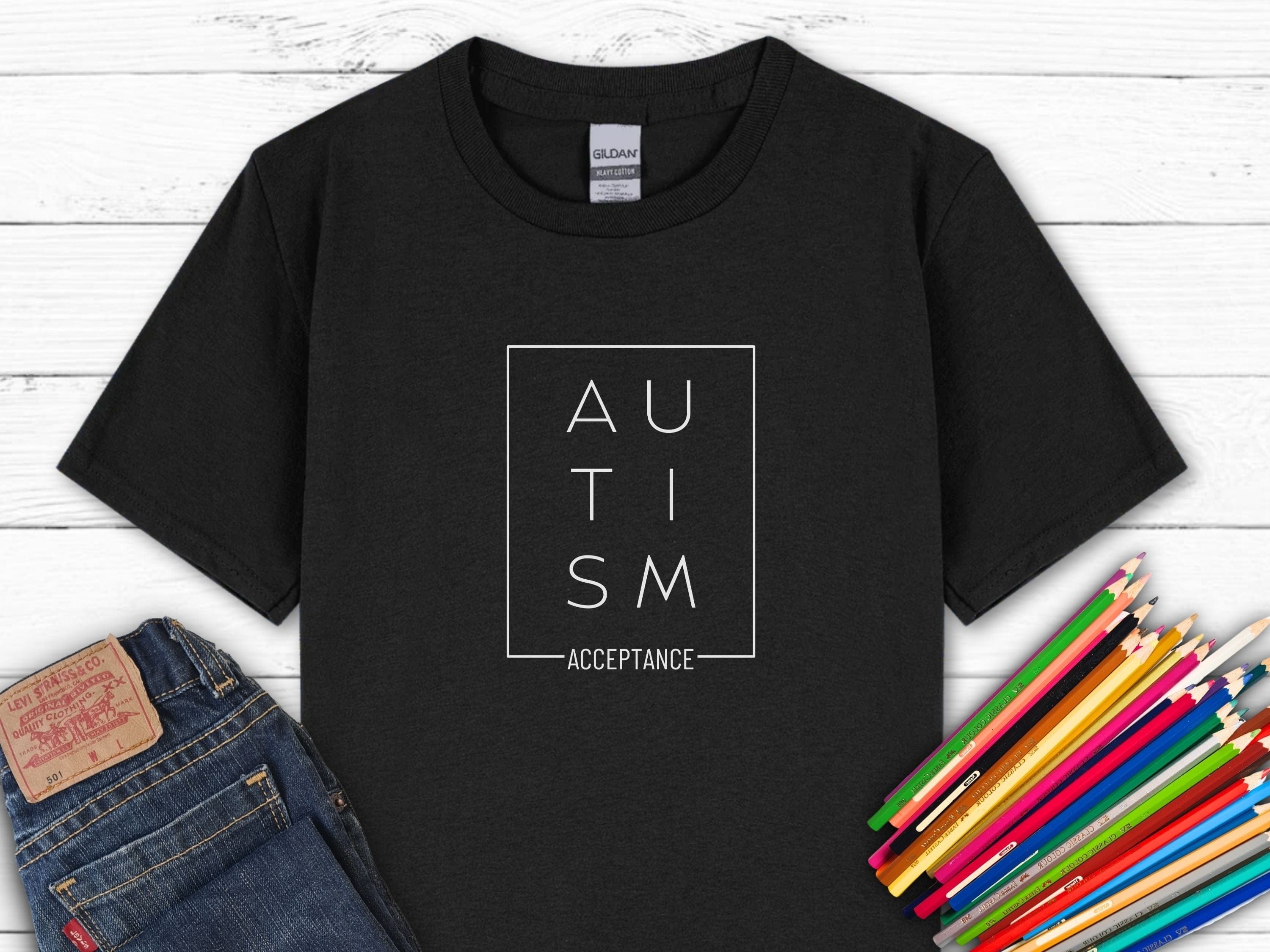 Autism Acceptance Box Kids T-Shirt-Black-Neurodiversity, ADHD & Autism Awareness & Acceptance Kids clothes by Daily Bloom