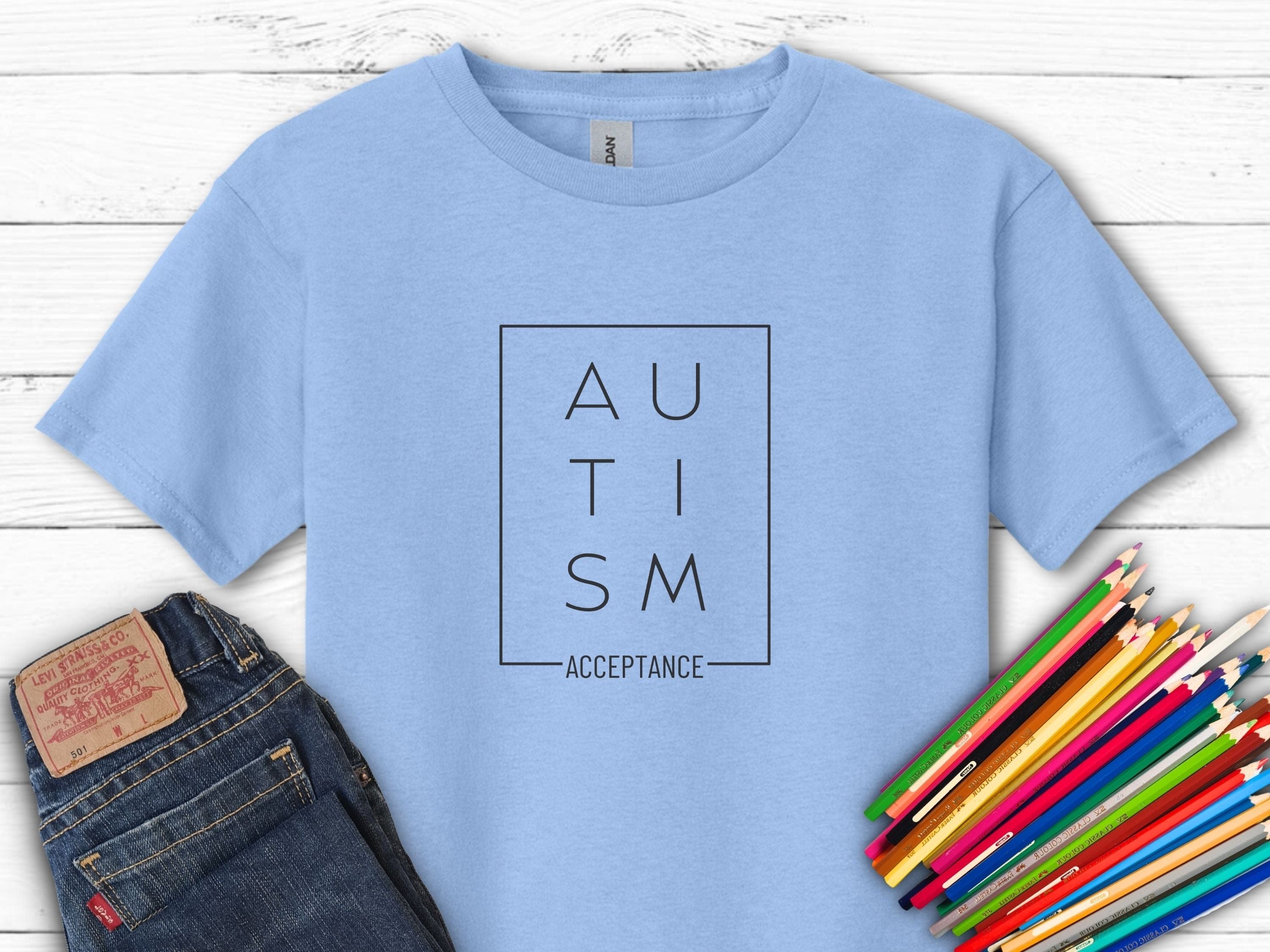 Autism Acceptance Box Kids T-Shirt-Light Blue-Neurodiversity, ADHD & Autism Awareness & Acceptance Kids clothes by Daily Bloom