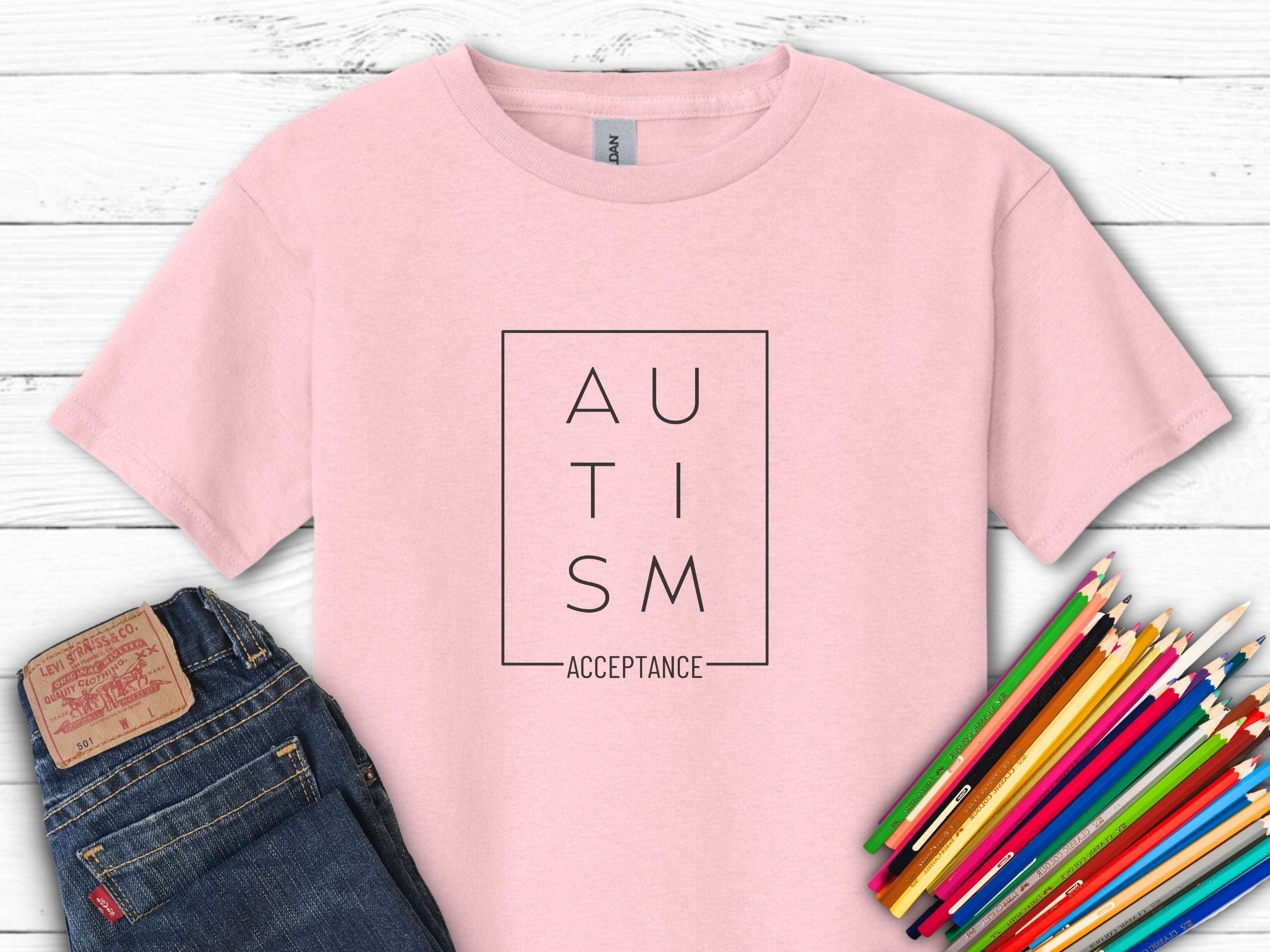 Autism Acceptance Box Kids T-Shirt-Light Pink-Neurodiversity, ADHD & Autism Awareness & Acceptance Kids clothes by Daily Bloom