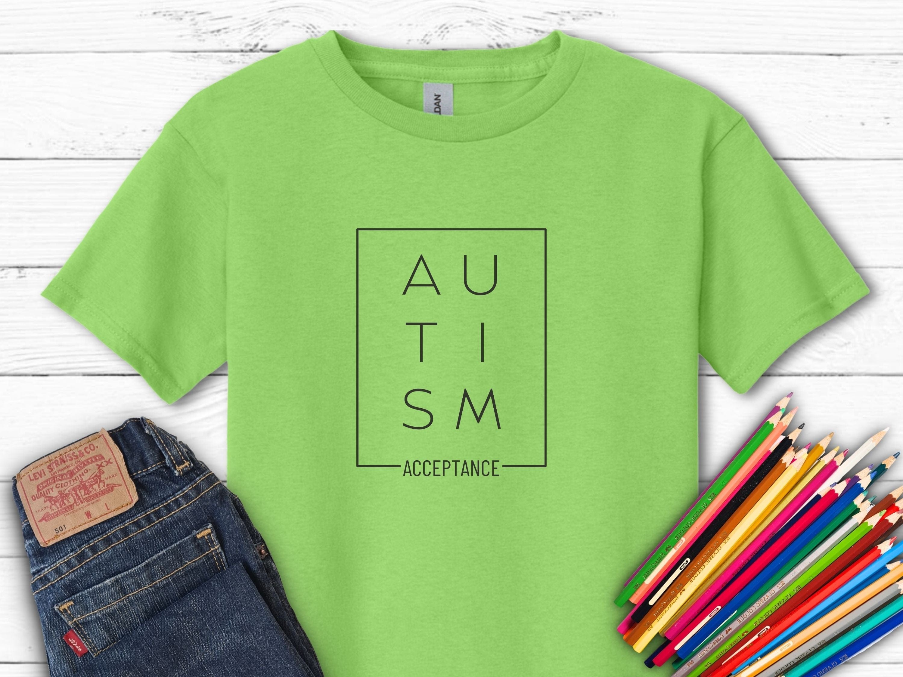 Autism Acceptance Box Kids T-Shirt-Lime-Neurodiversity, ADHD & Autism Awareness & Acceptance Kids clothes by Daily Bloom