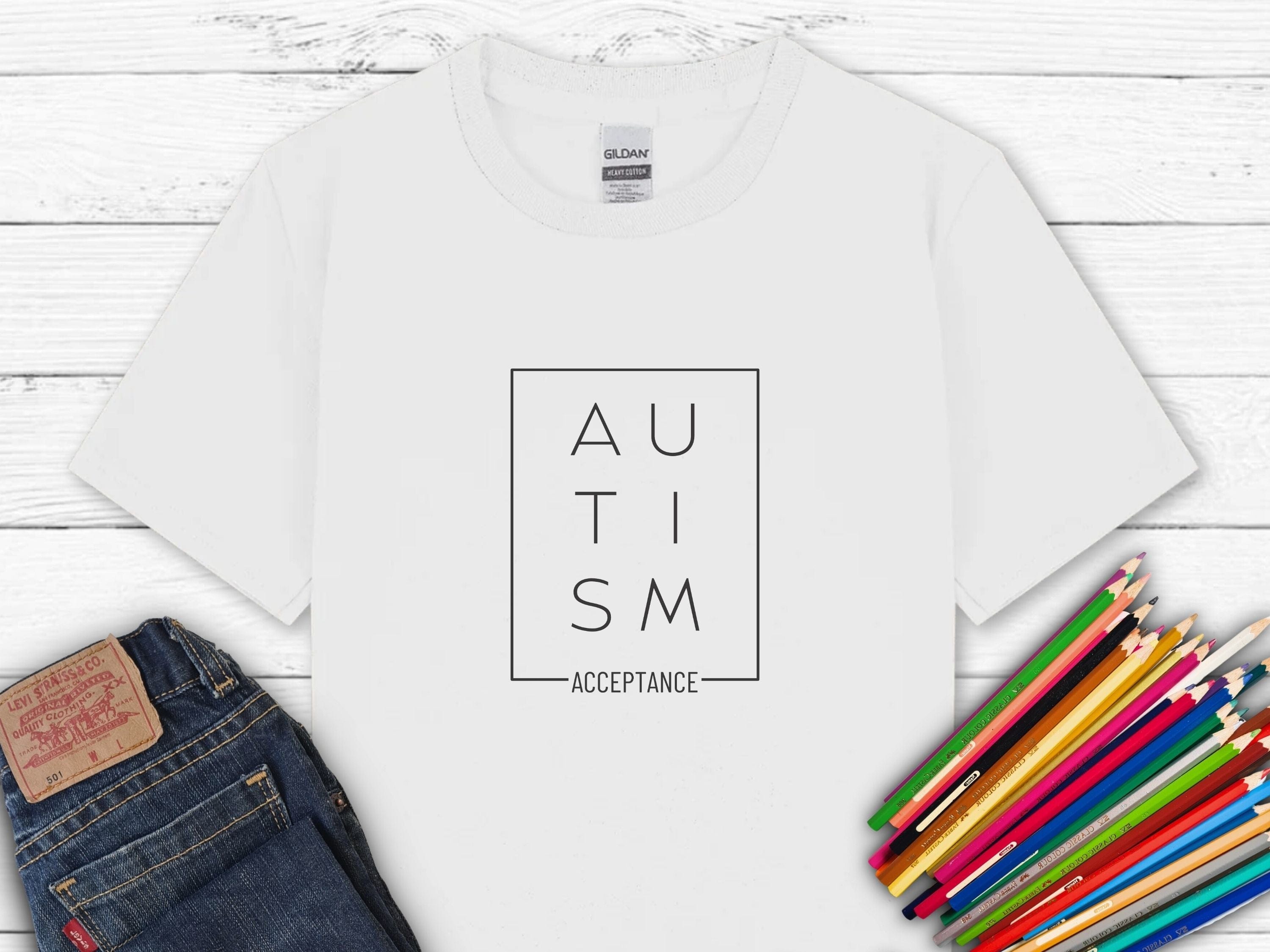 Autism Acceptance Box Kids T-Shirt-White-Neurodiversity, ADHD & Autism Awareness & Acceptance Kids clothes by Daily Bloom