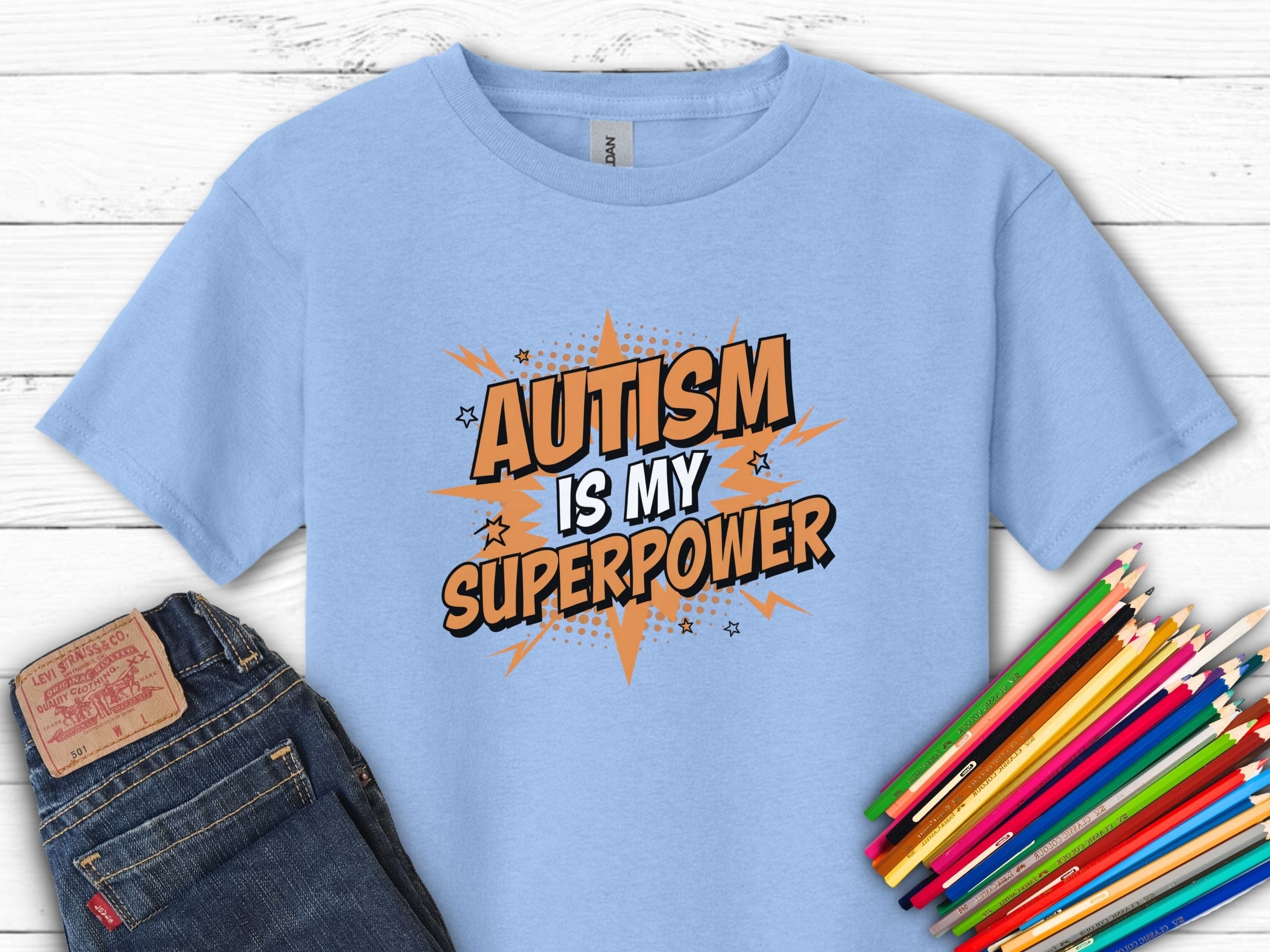 Autism Is My Superpower Kids T-Shirt-Light Blue-Neurodiversity, ADHD & Autism Awareness & Acceptance Kids clothes by Daily Bloom