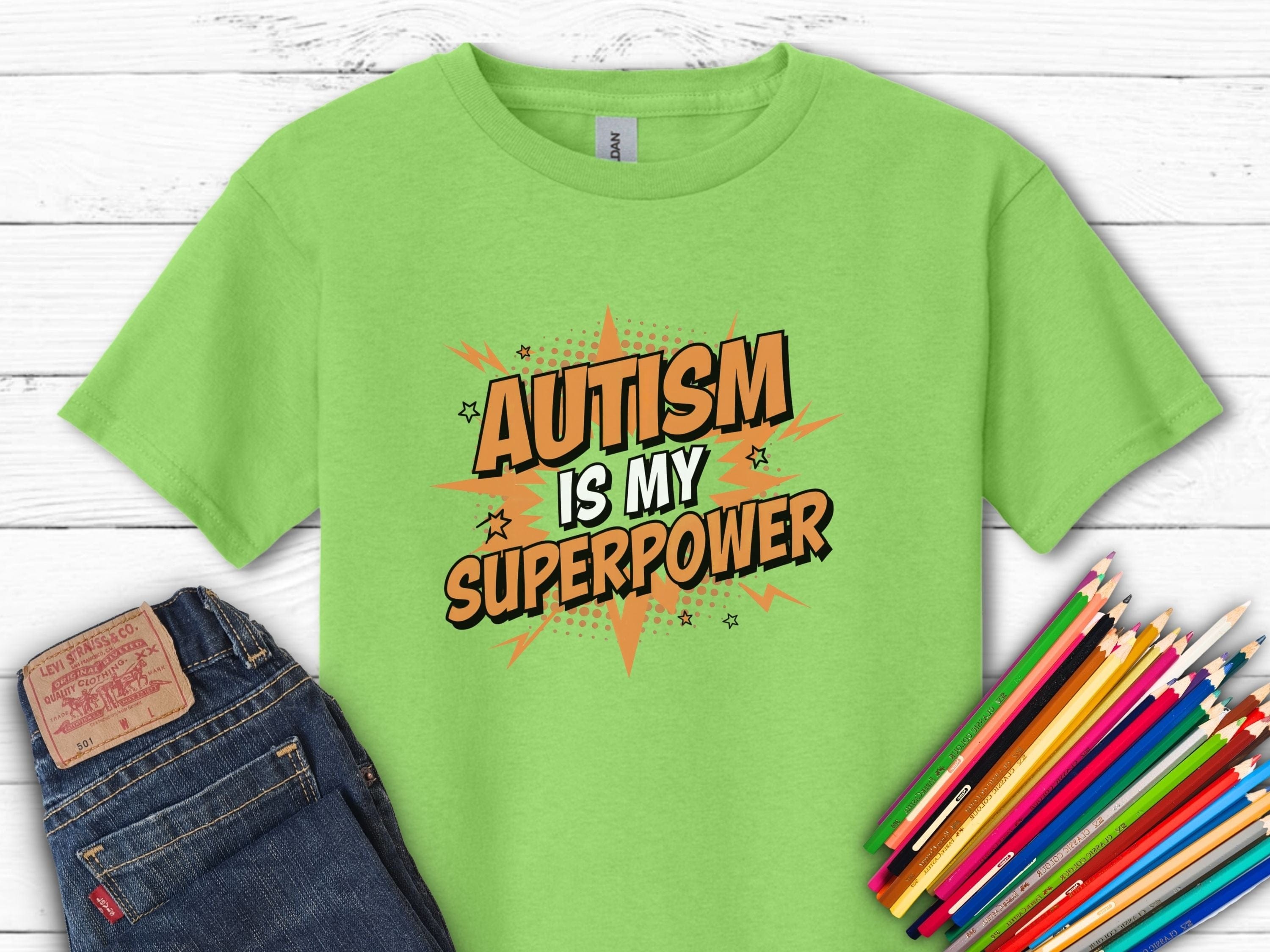 Autism Is My Superpower Kids T-Shirt-Lime-Neurodiversity, ADHD & Autism Awareness & Acceptance Kids clothes by Daily Bloom