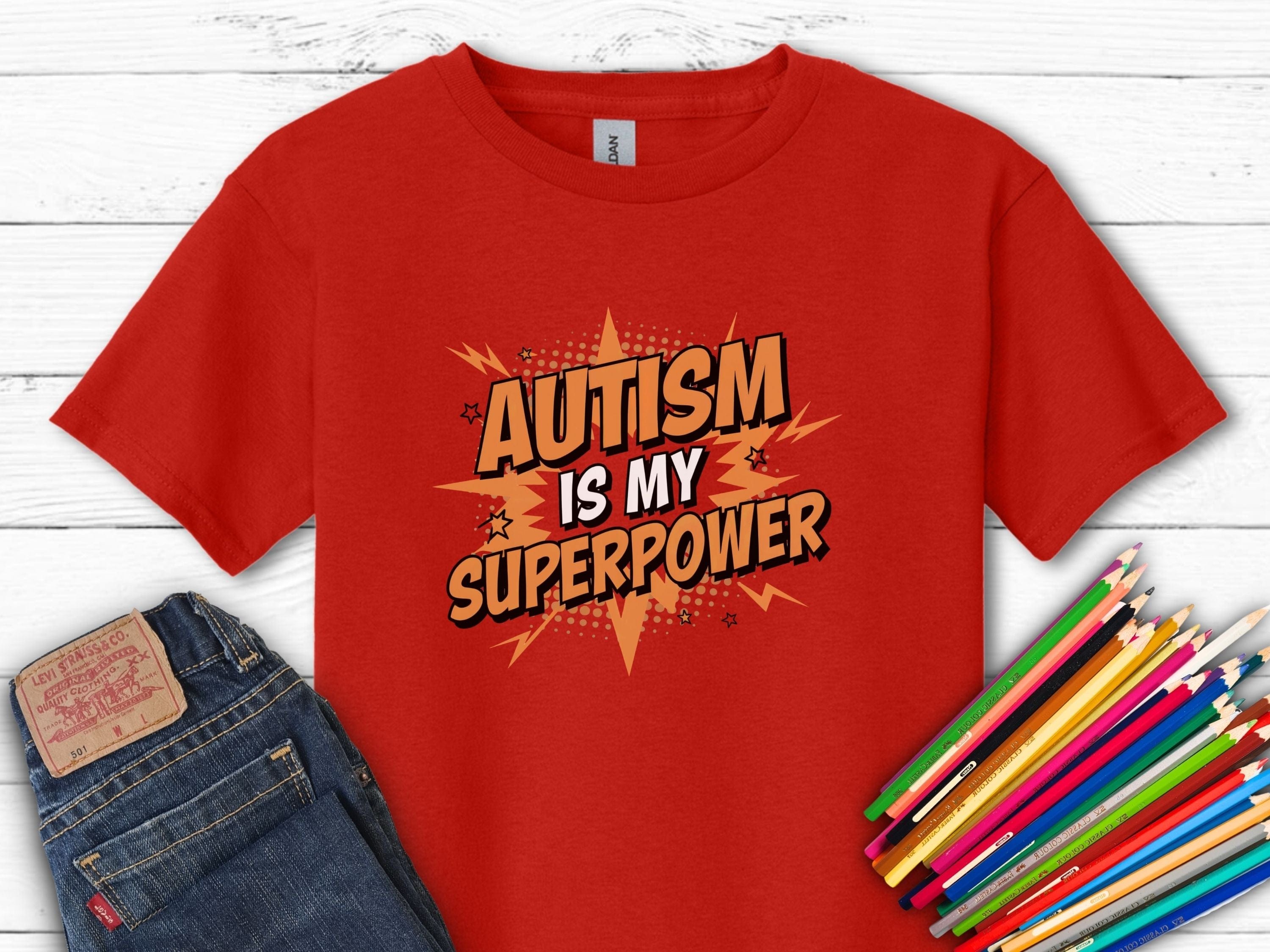 Autism Is My Superpower Kids T-Shirt-Red-Neurodiversity, ADHD & Autism Awareness & Acceptance Kids clothes by Daily Bloom