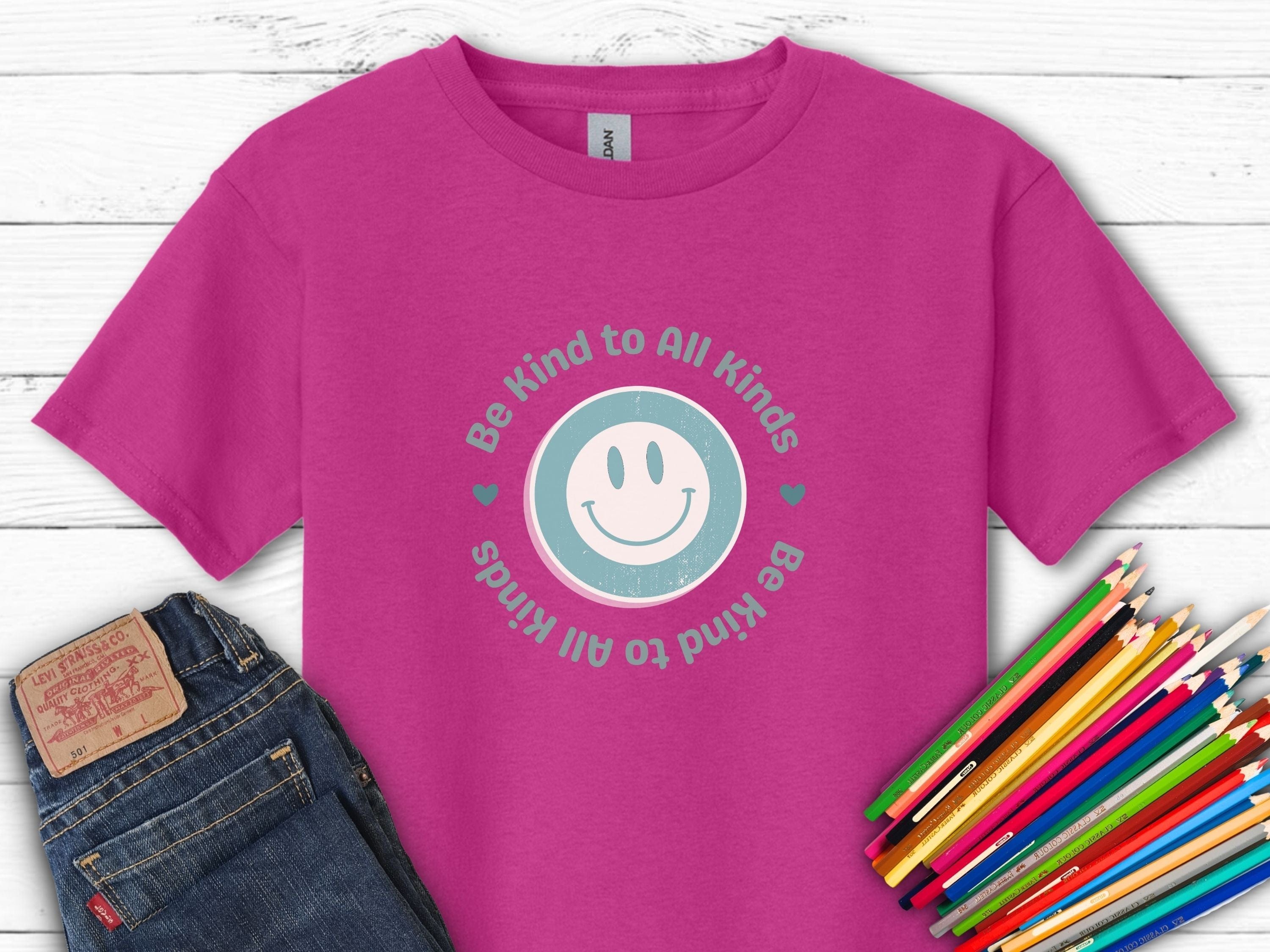 Be Kind to All Kinds Kids T-Shirt-Heliconia-Neurodiversity, ADHD & Autism Awareness & Acceptance Kids clothes by Daily Bloom