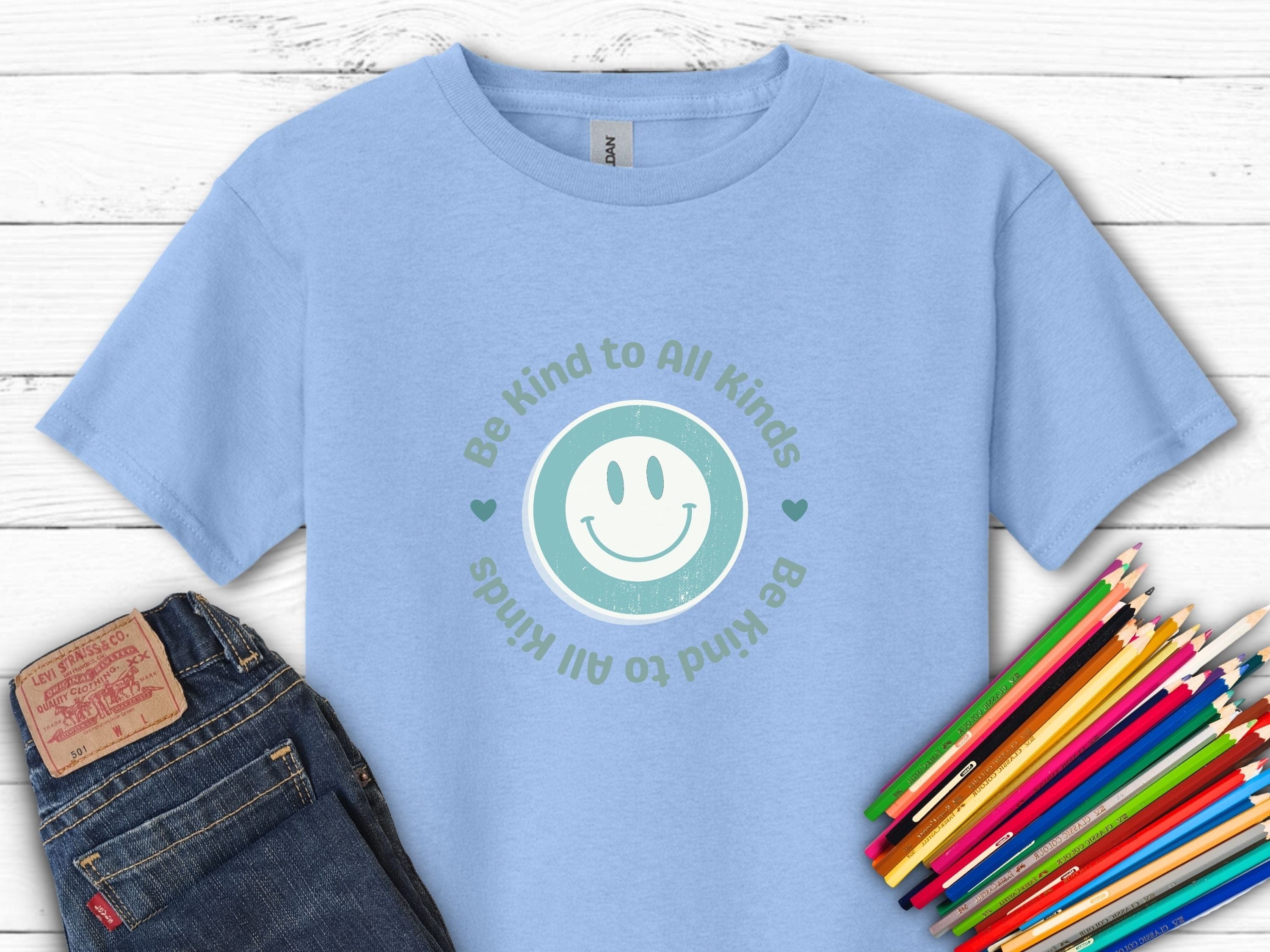 Be Kind to All Kinds Kids T-Shirt-Light Blue-Neurodiversity, ADHD & Autism Awareness & Acceptance Kids clothes by Daily Bloom